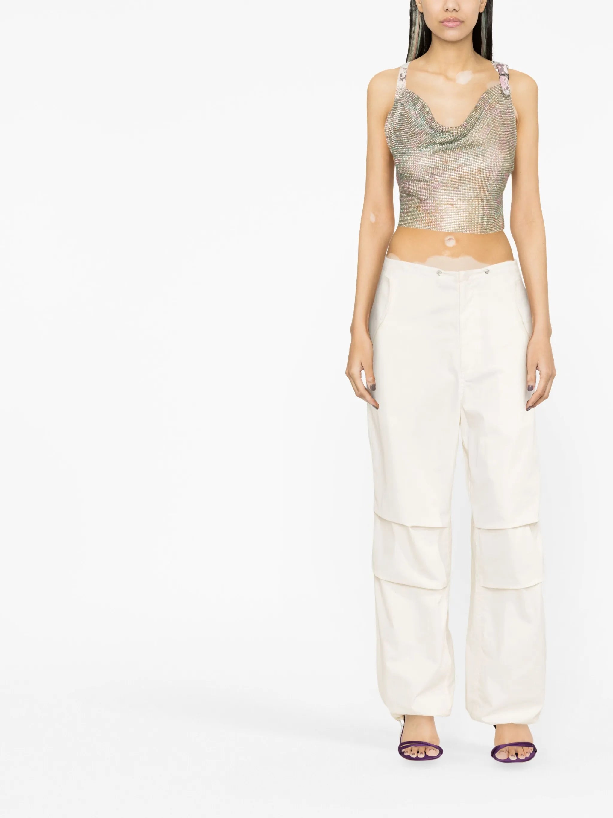 crystal-embellished crossover-strap top