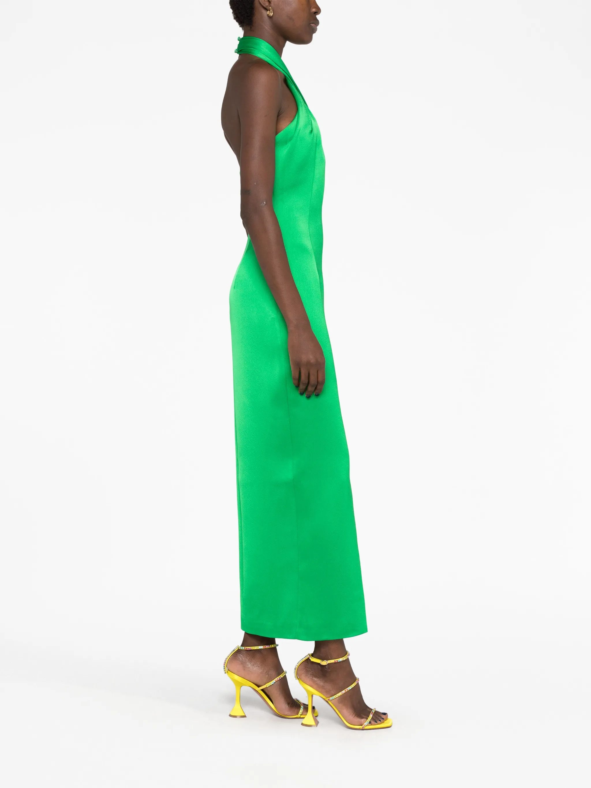 halterneck satin-finish dress