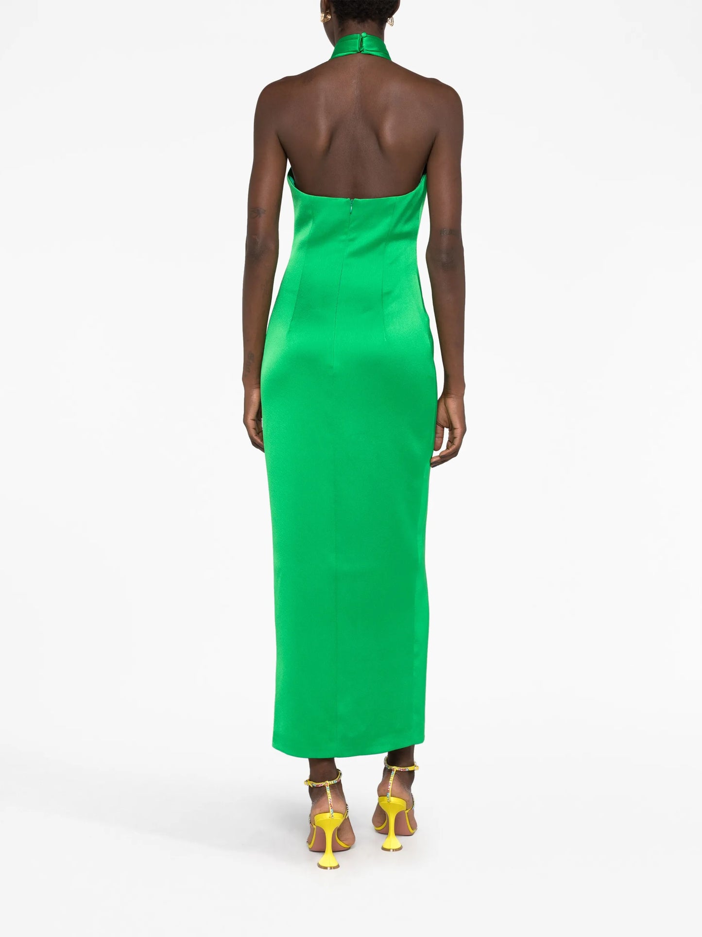 halterneck satin-finish dress