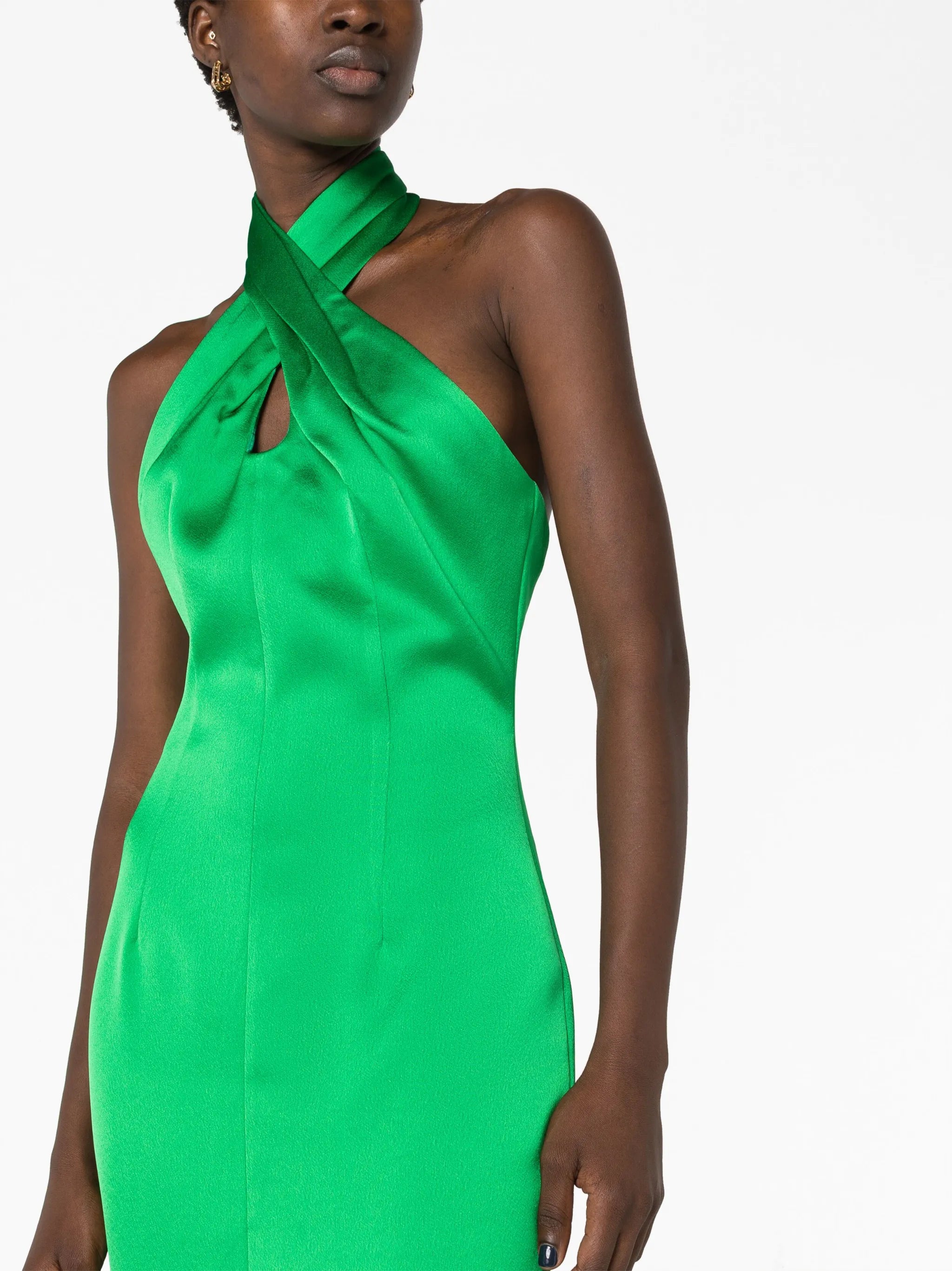 halterneck satin-finish dress