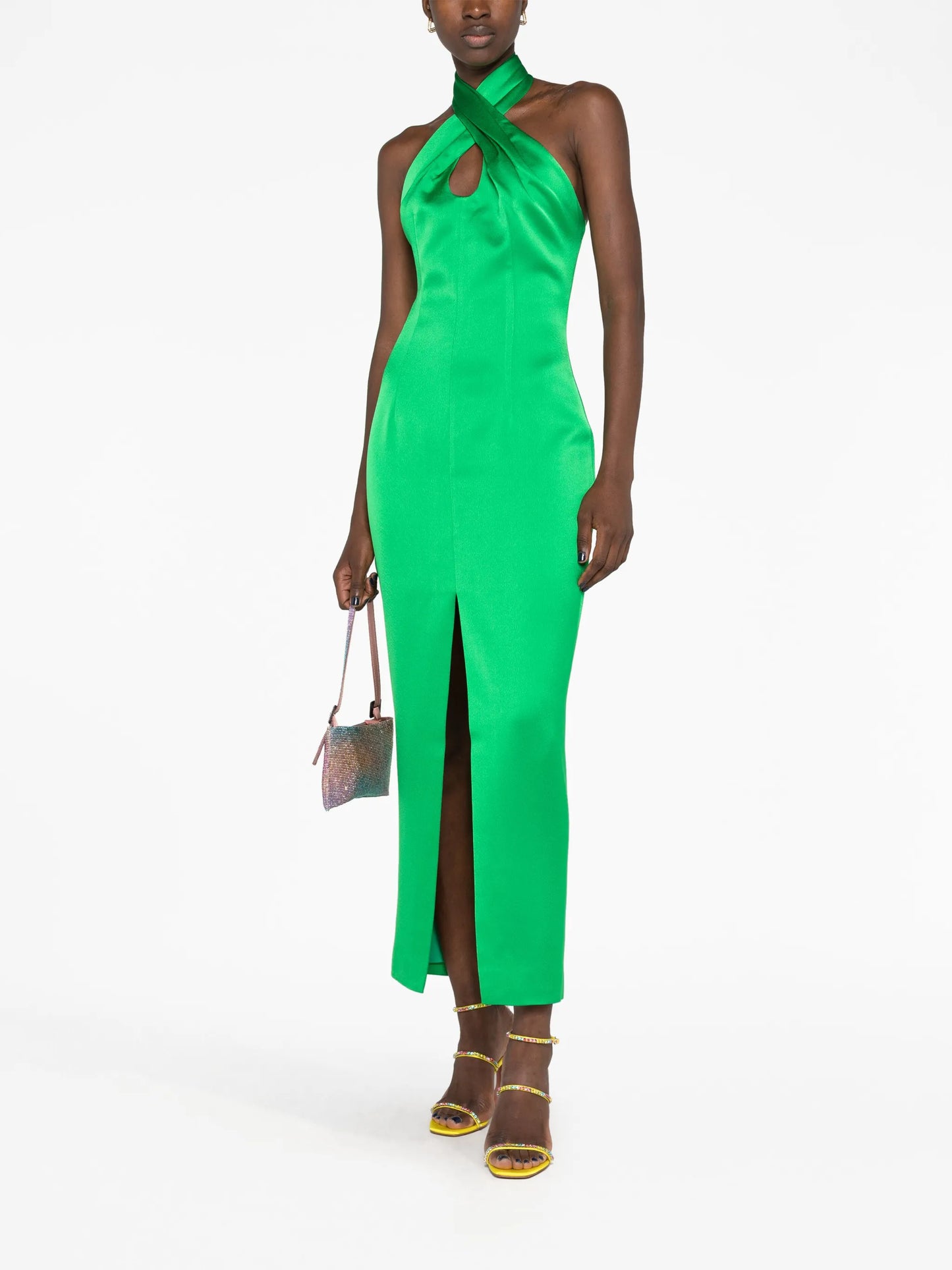 halterneck satin-finish dress
