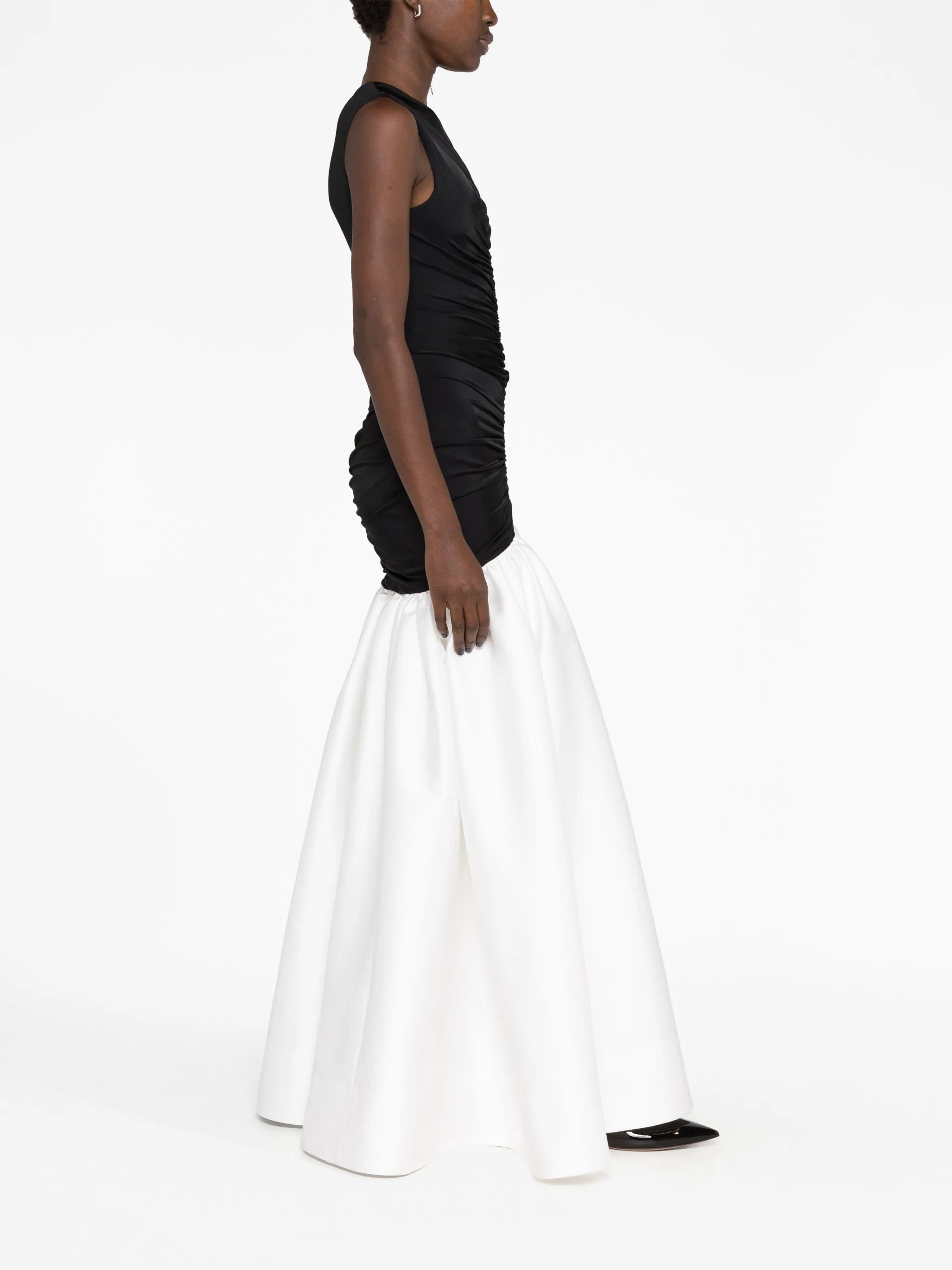 two-tone satin-finish gown