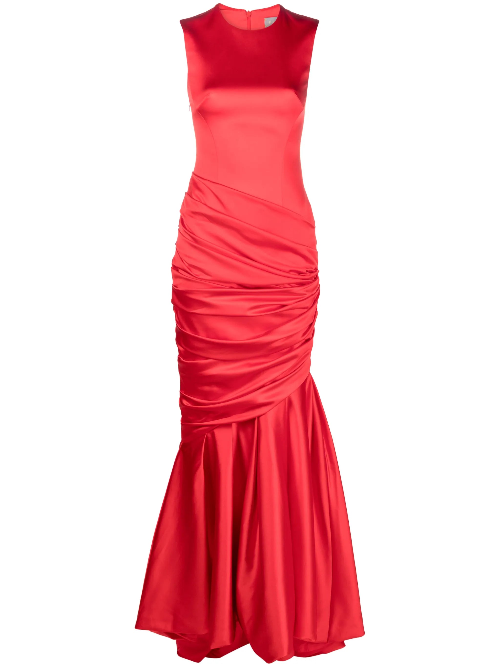 gathered-detail satin-finish gown