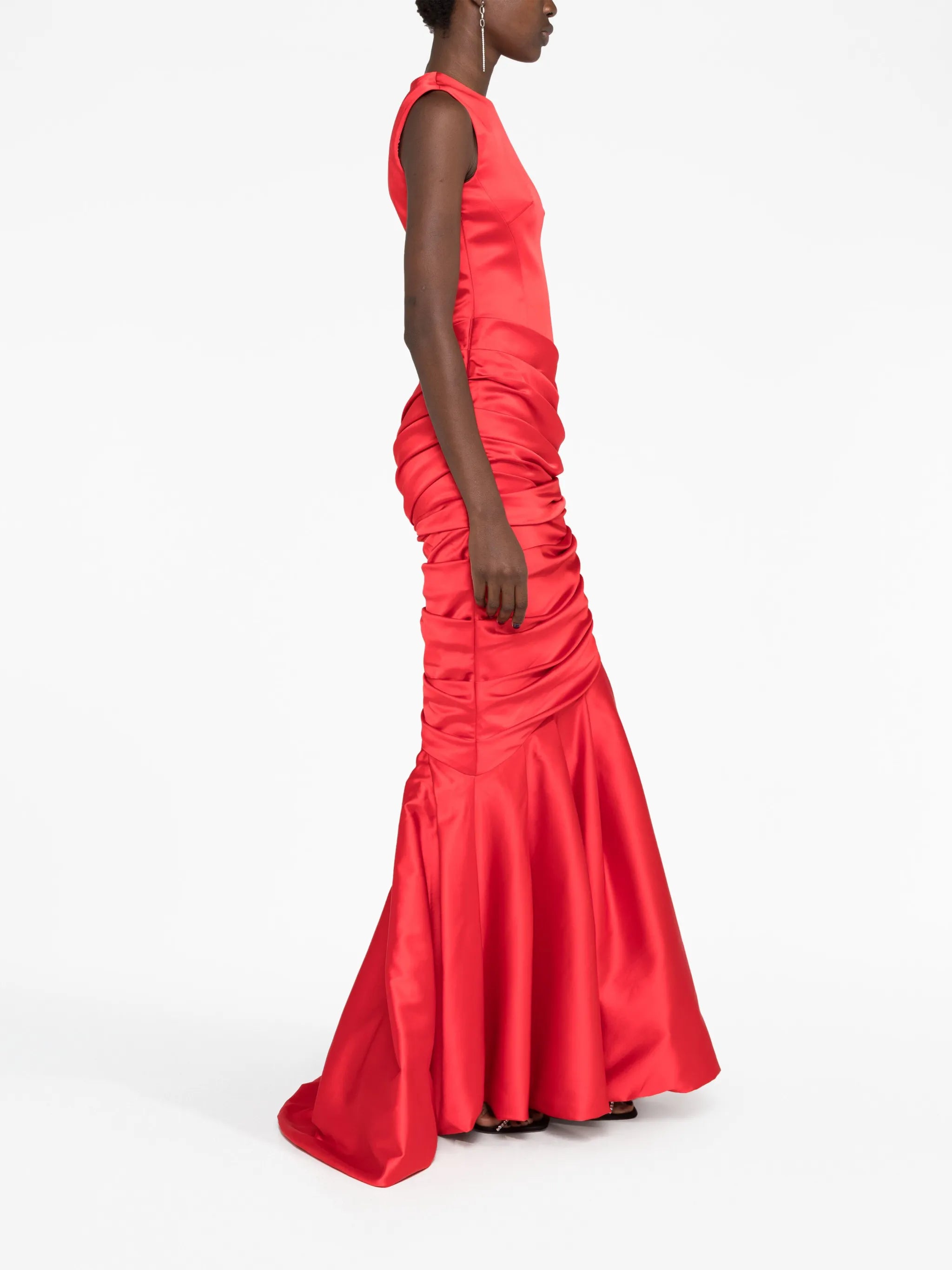gathered-detail satin-finish gown