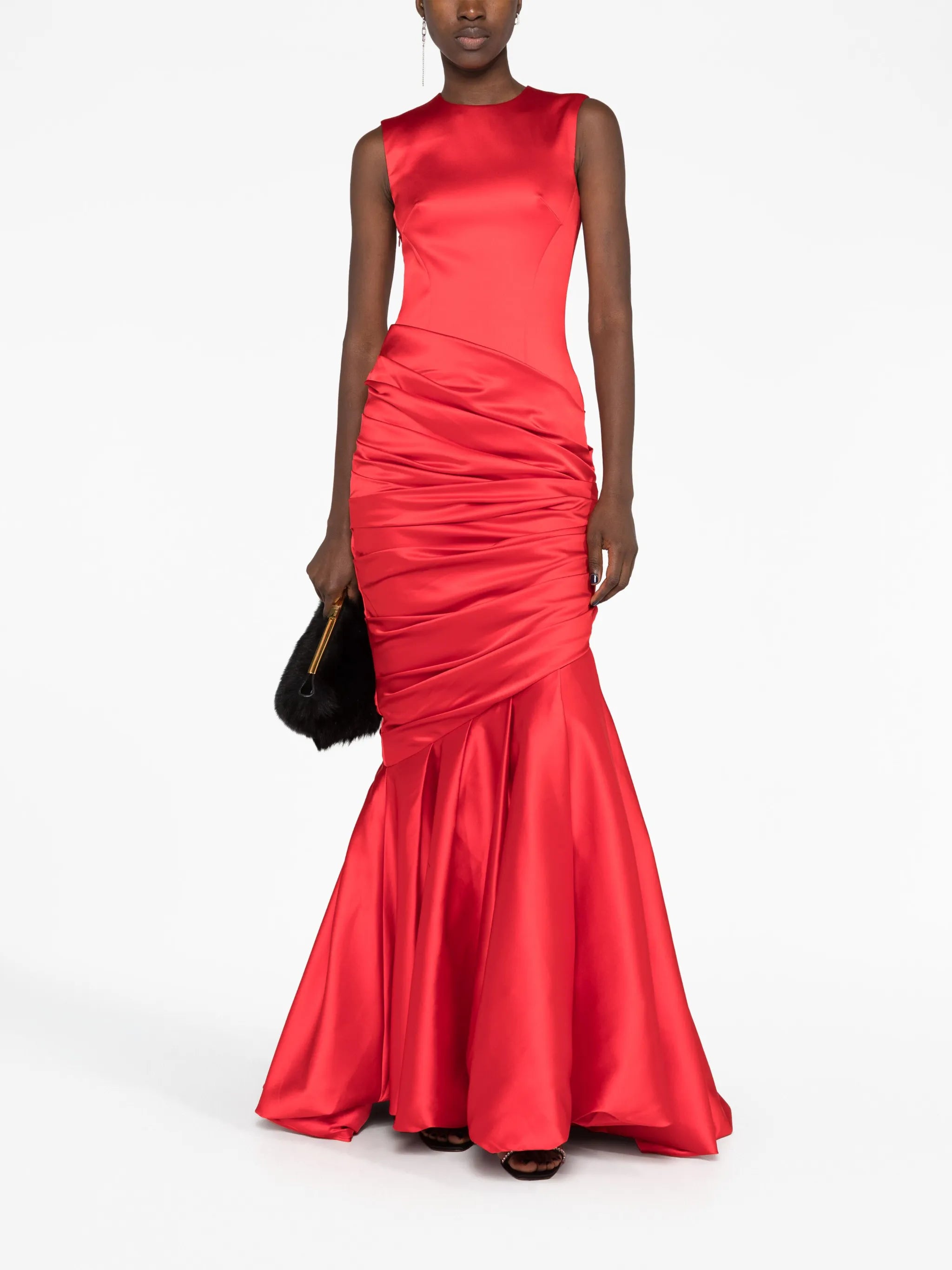 gathered-detail satin-finish gown