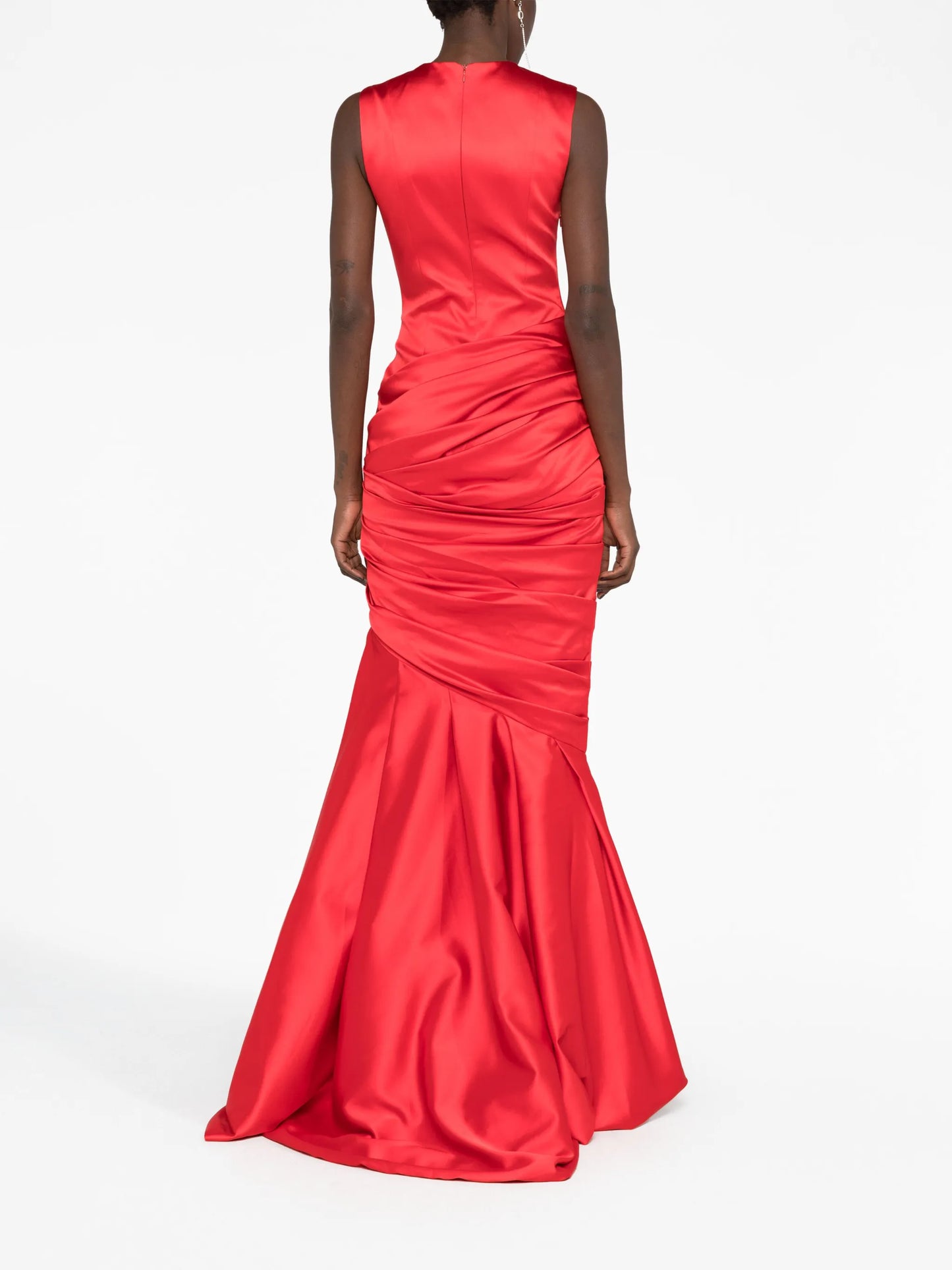 gathered-detail satin-finish gown