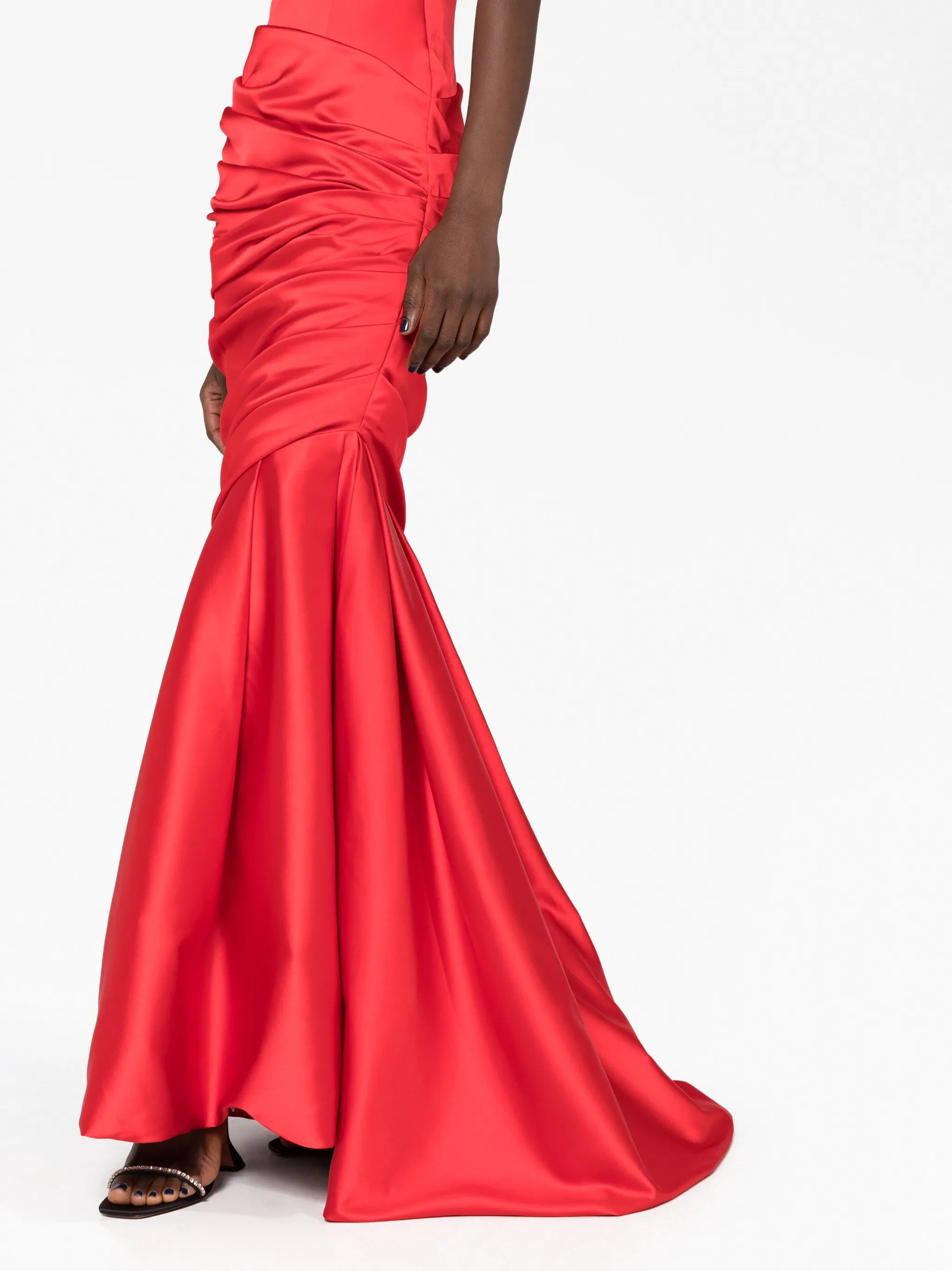gathered-detail satin-finish gown
