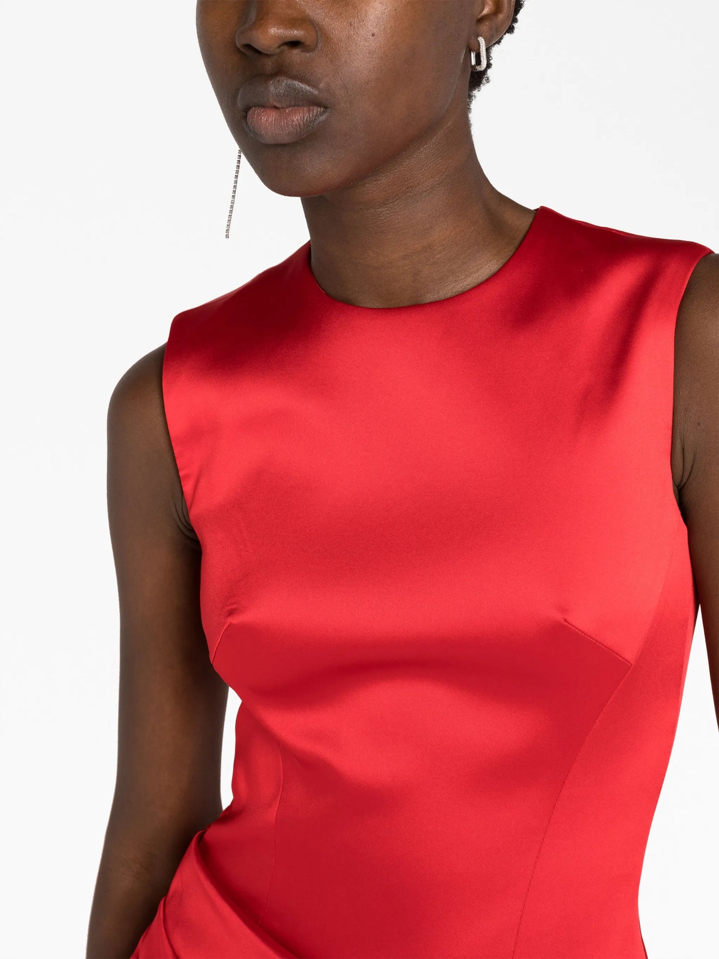 gathered-detail satin-finish gown