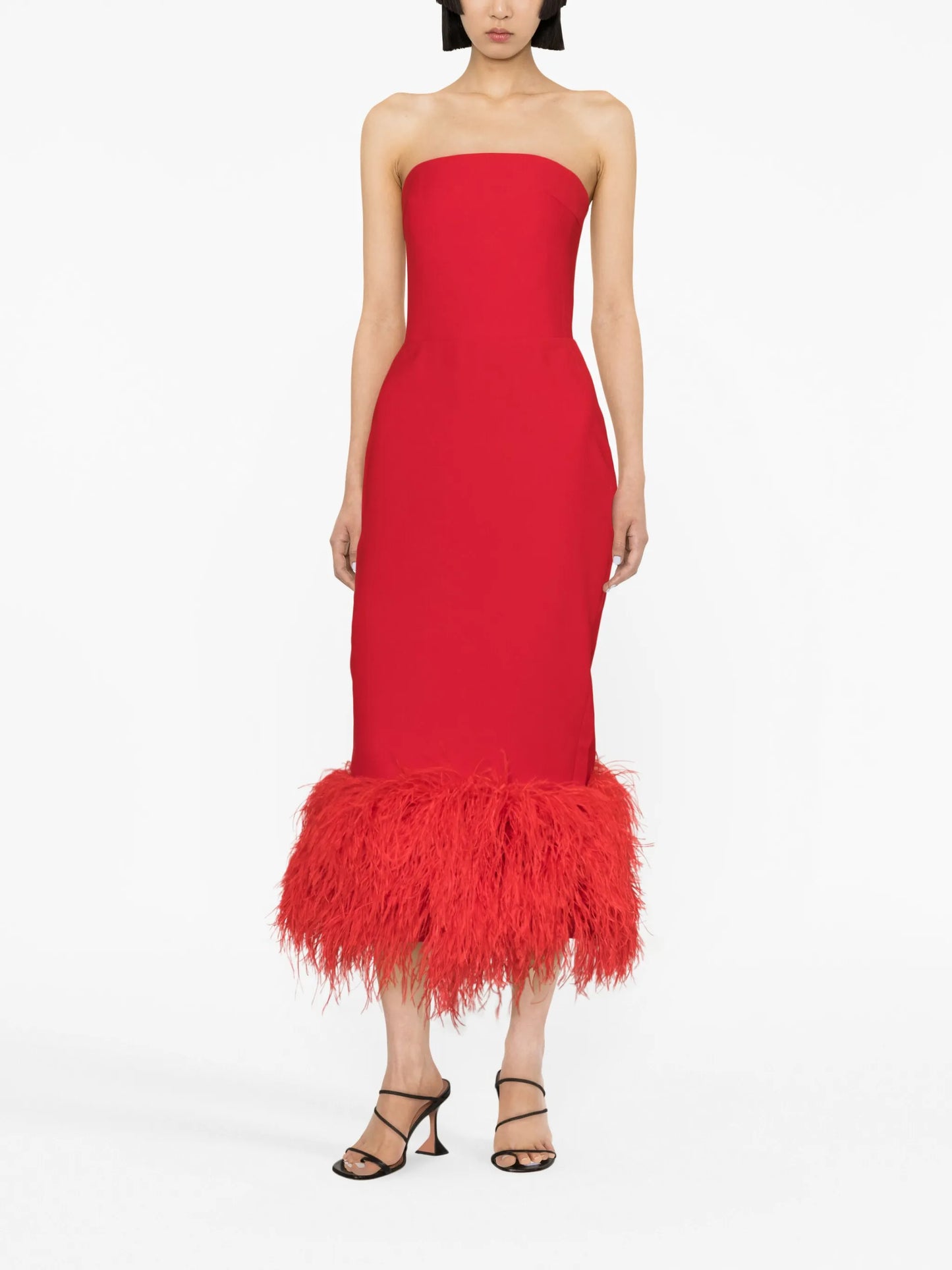 feather-trim midi dress