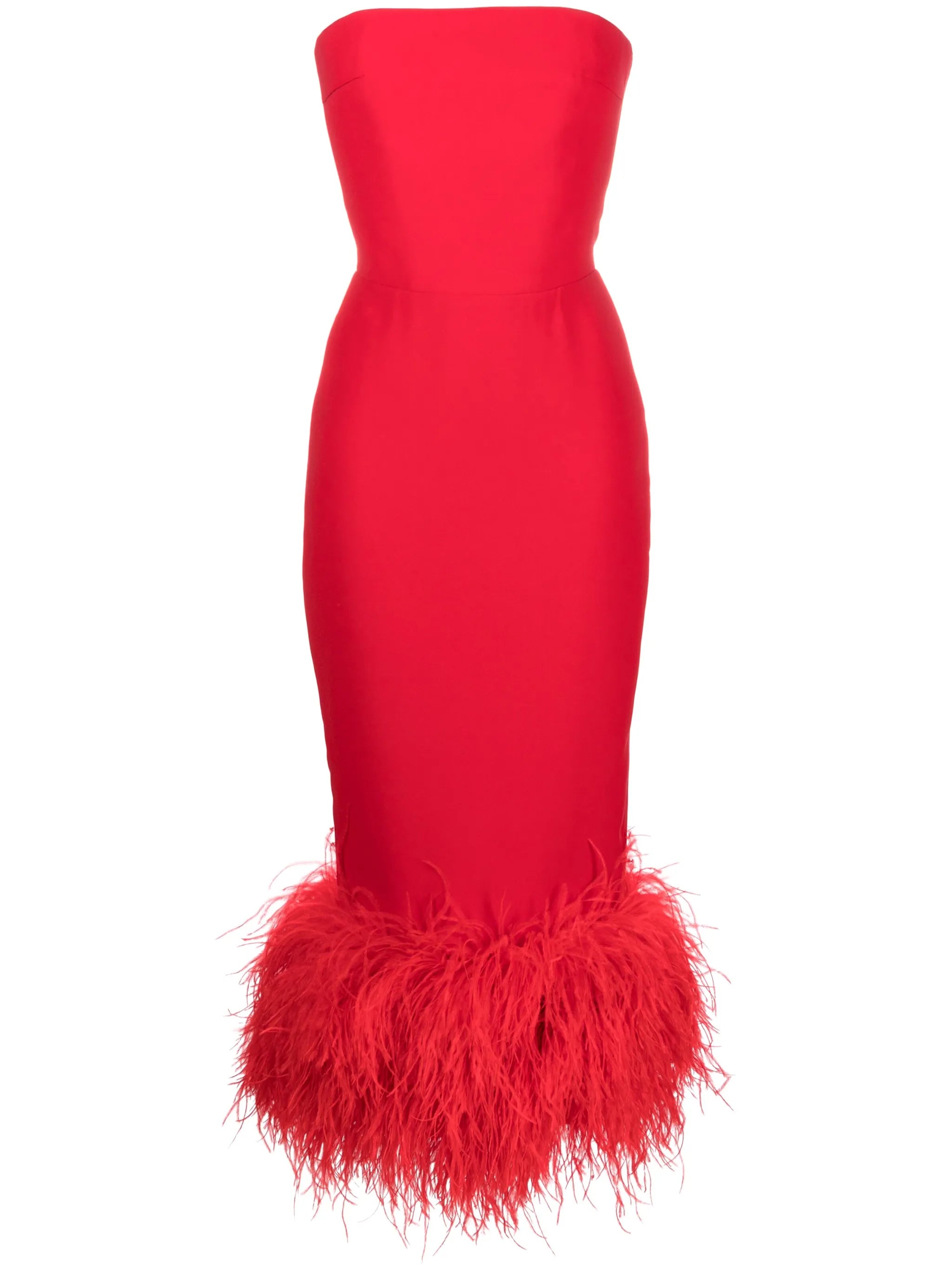 feather-trim midi dress