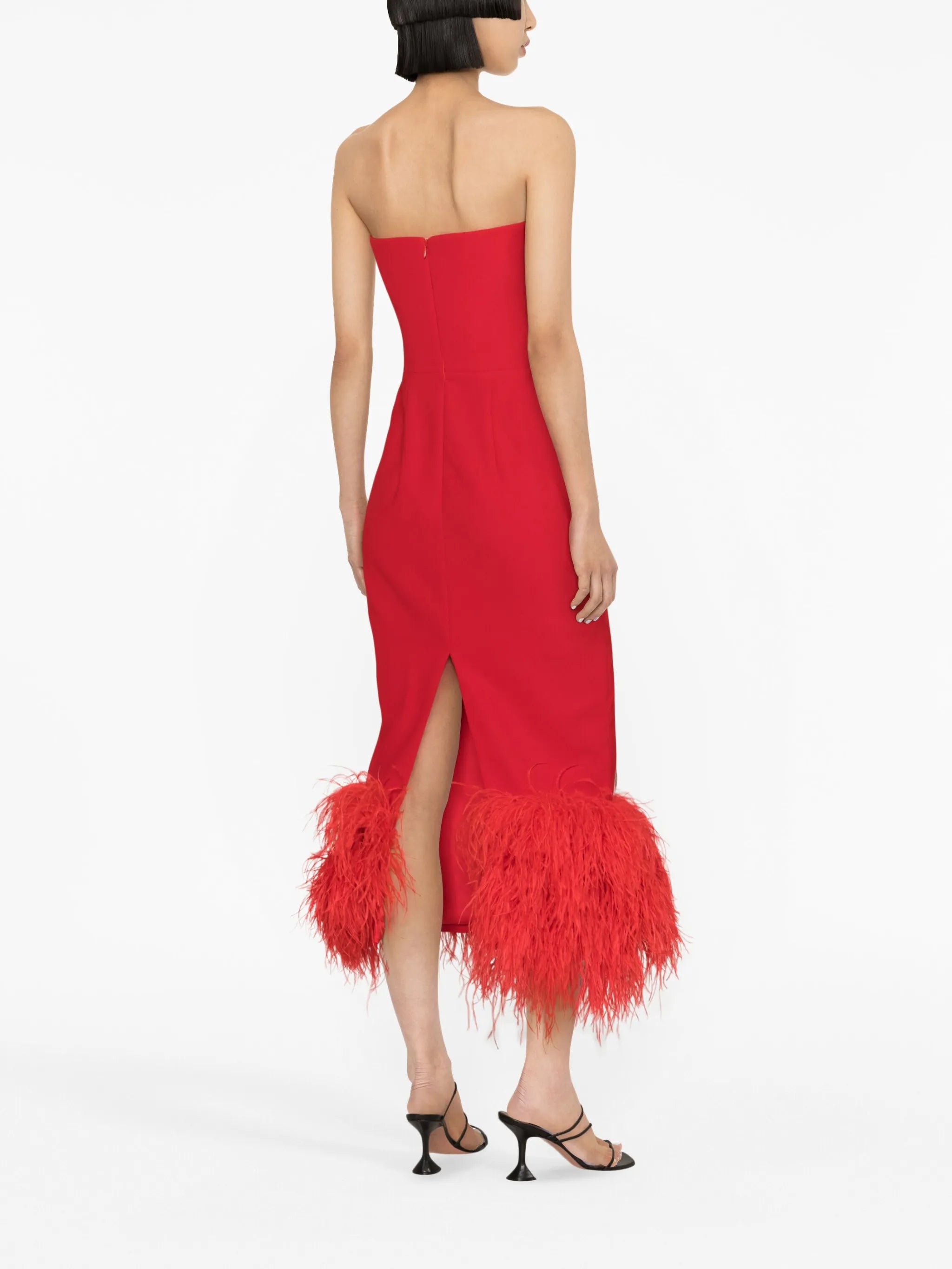 feather-trim midi dress