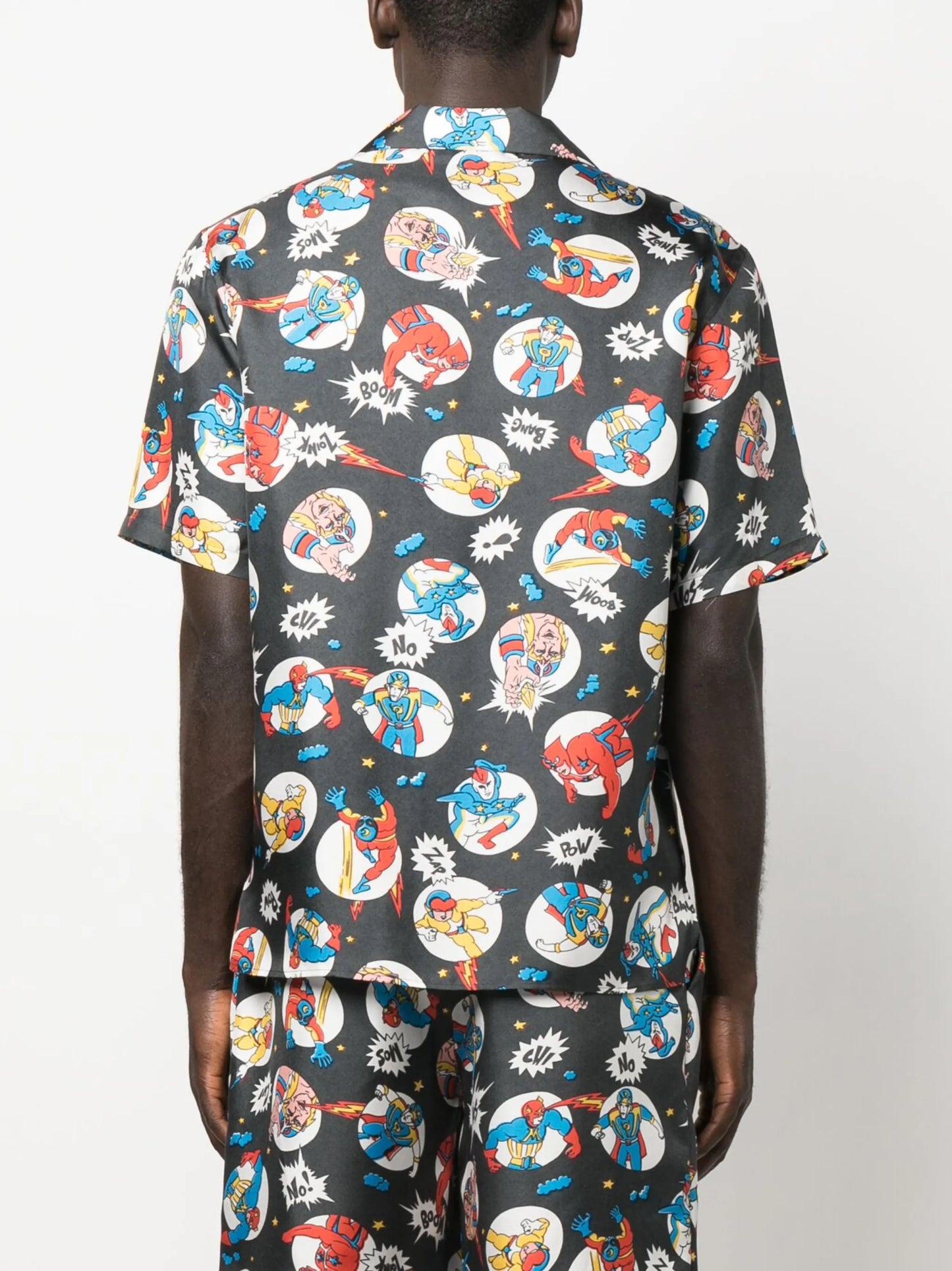 comic-print silk shirt