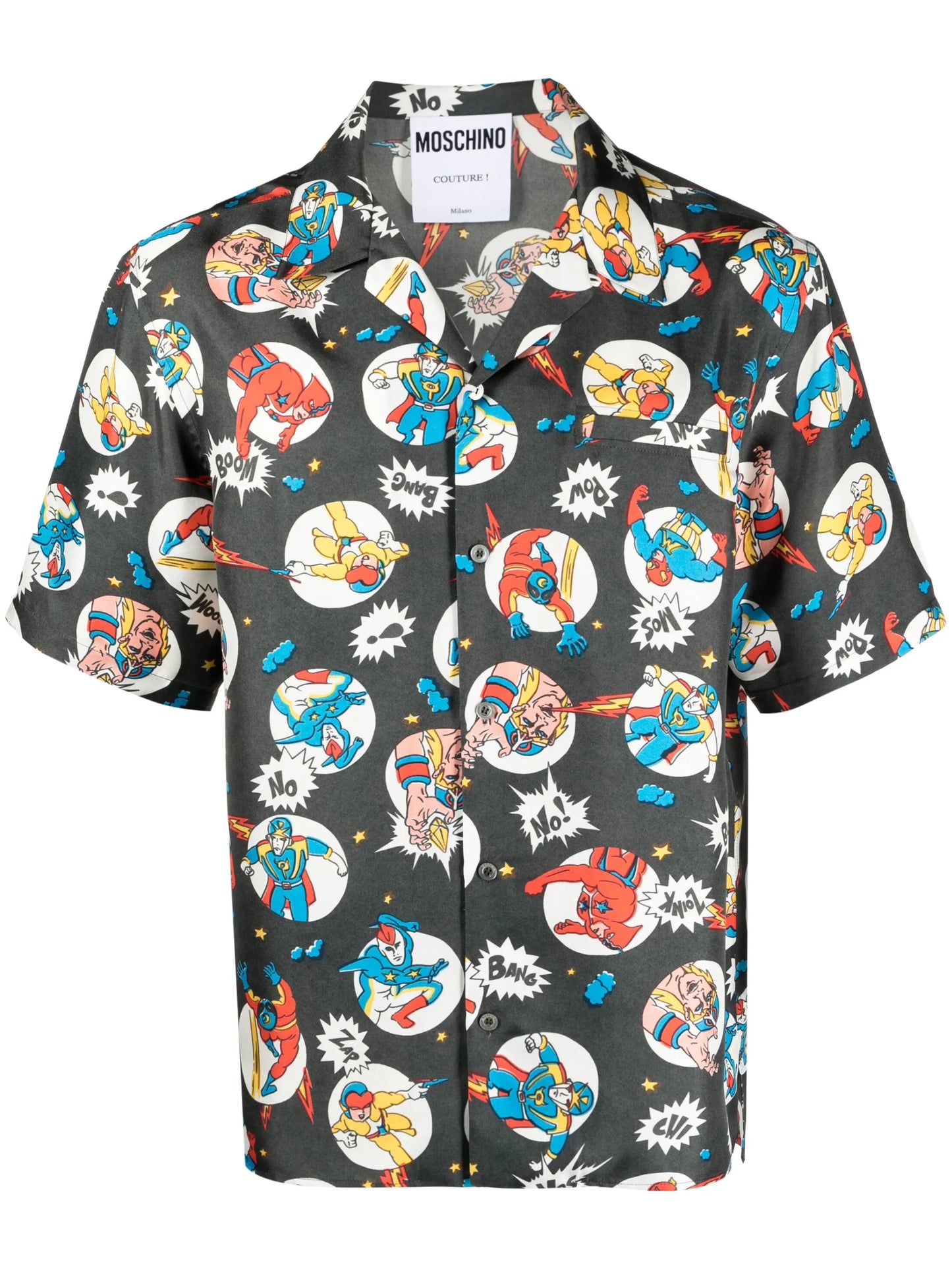comic-print silk shirt