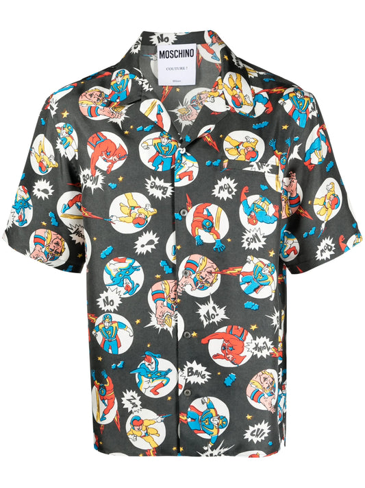 comic-print silk shirt