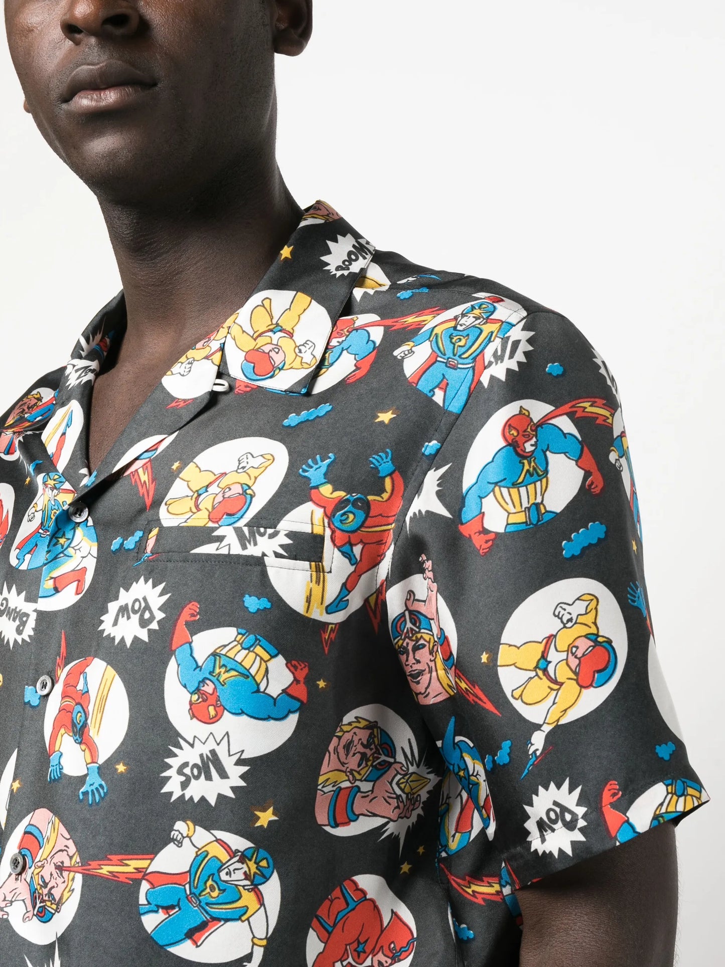 comic-print silk shirt