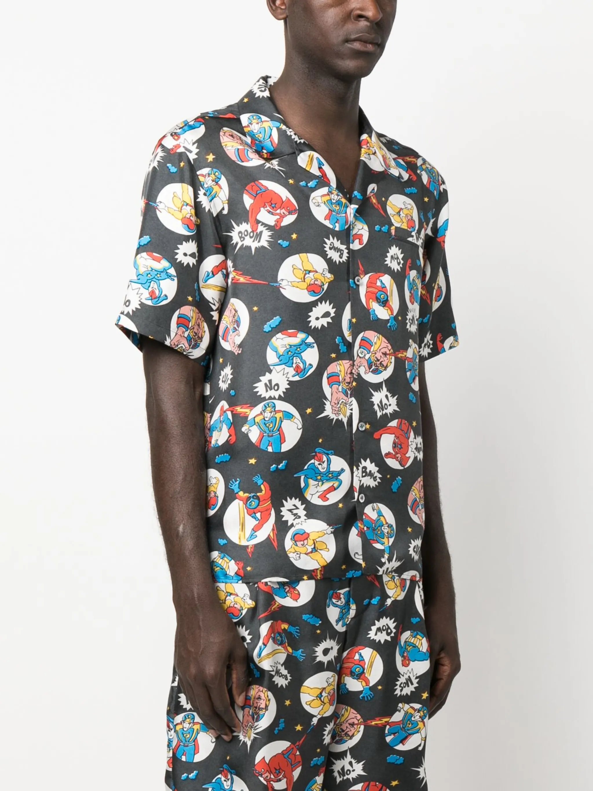 comic-print silk shirt