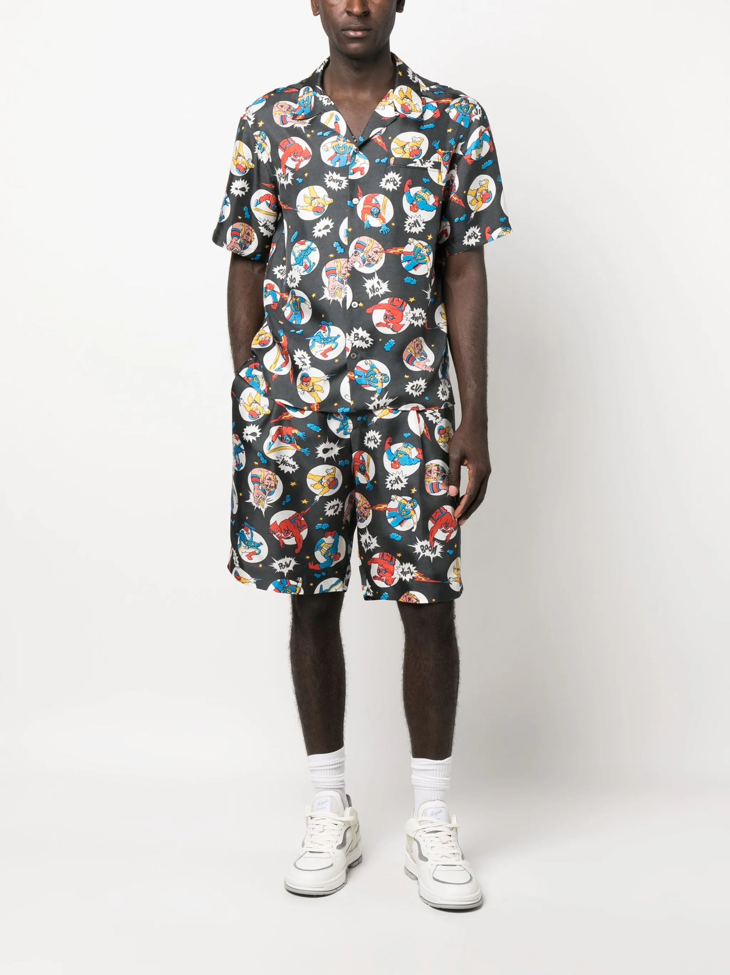 comic-print silk shirt