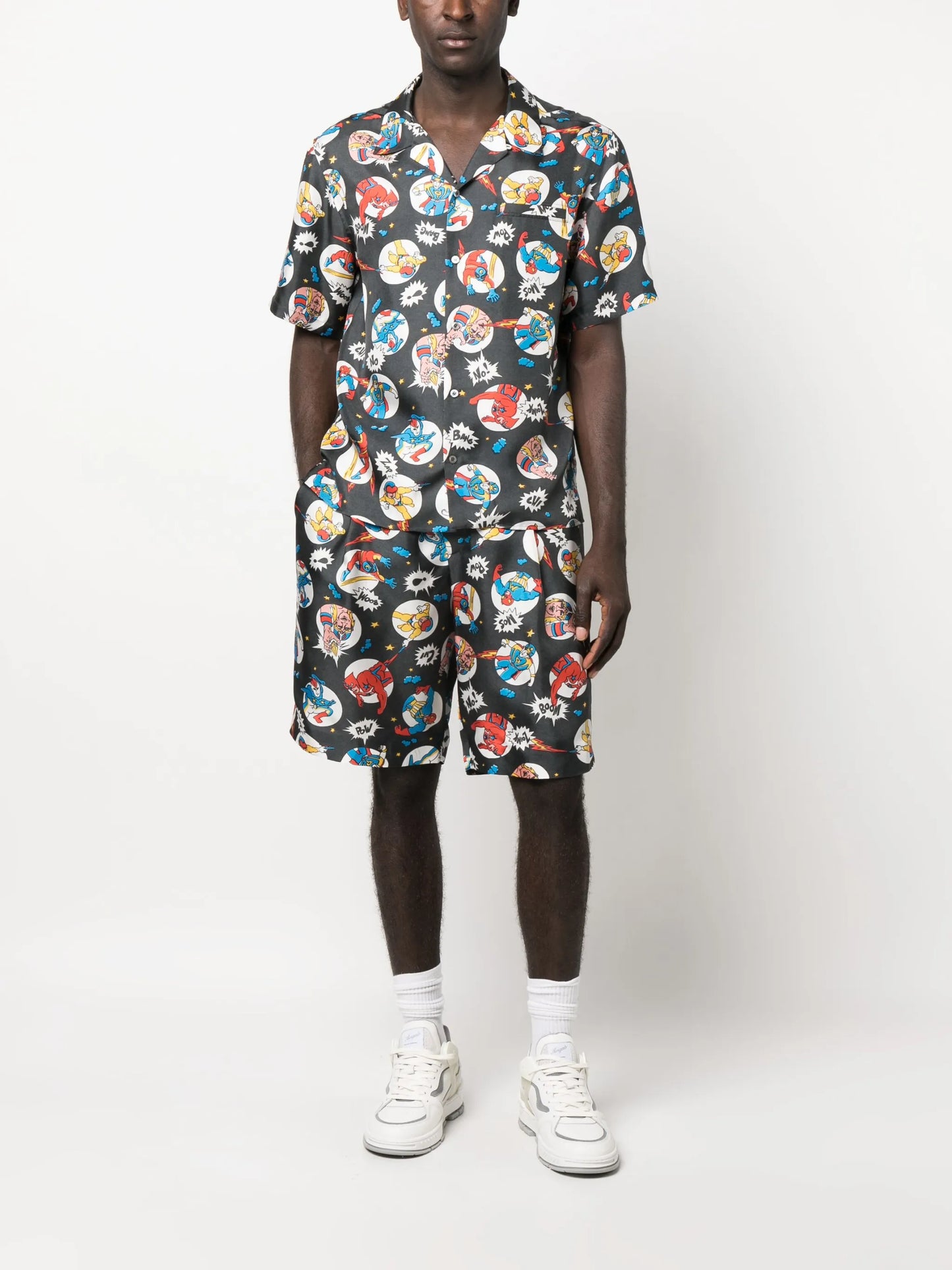 comic-print silk shorts