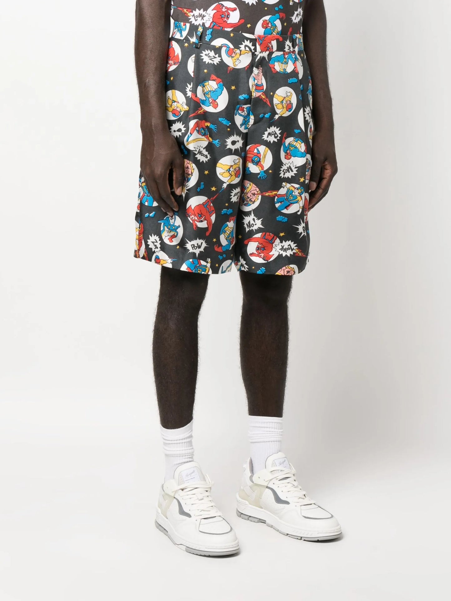 comic-print silk shorts