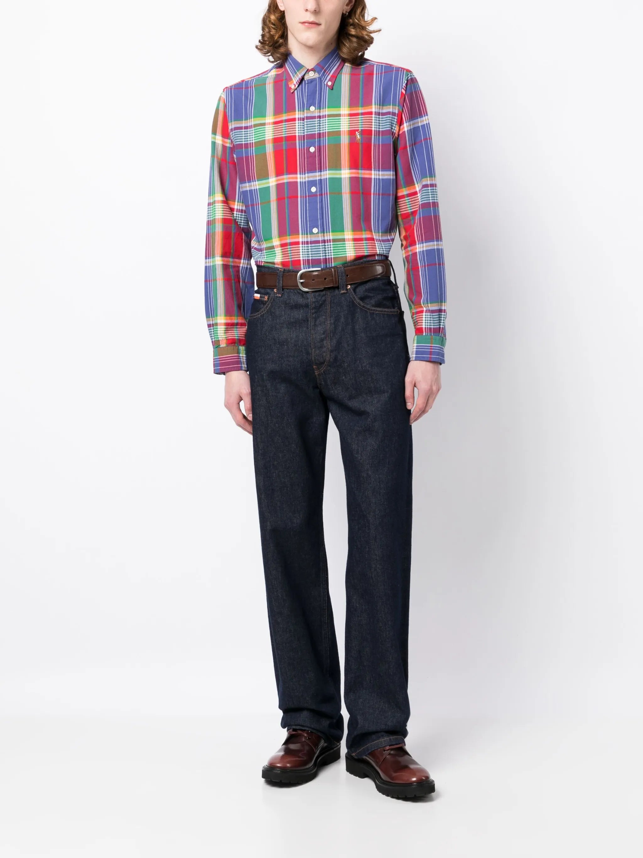 logo-embroidered plaid-print shirt