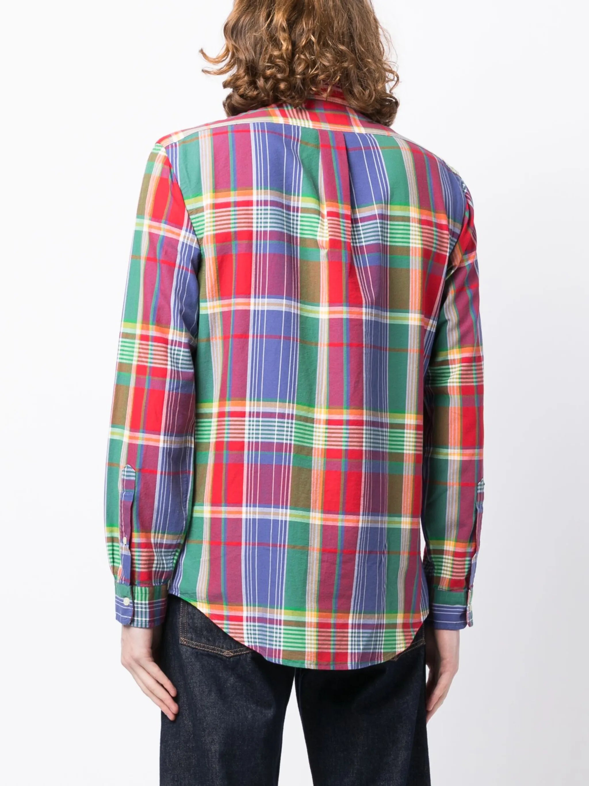 logo-embroidered plaid-print shirt