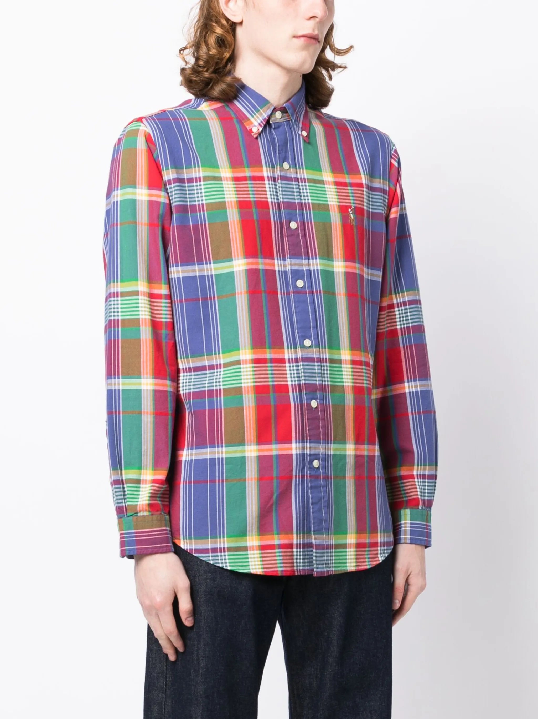 logo-embroidered plaid-print shirt