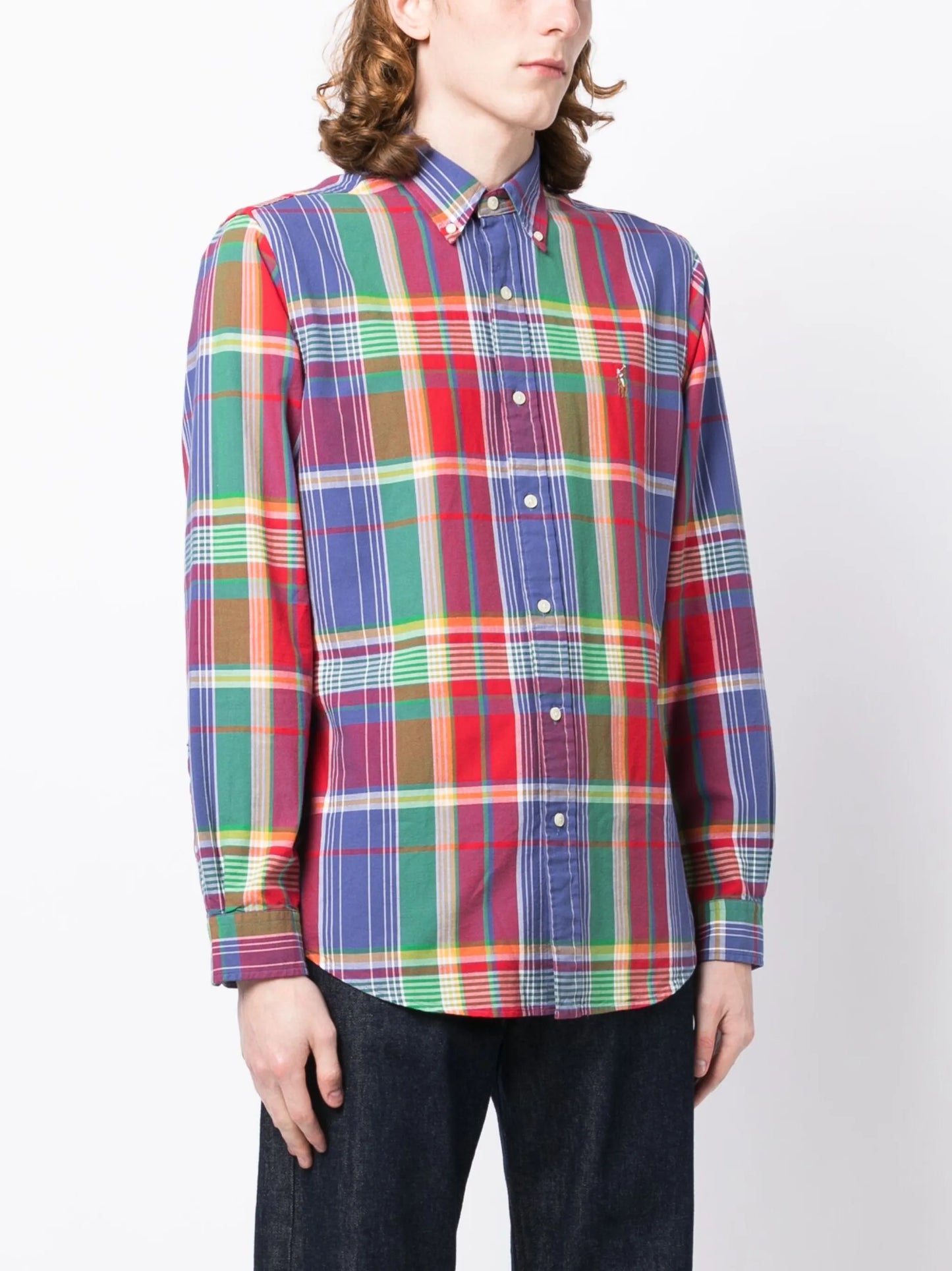 logo-embroidered plaid-print shirt