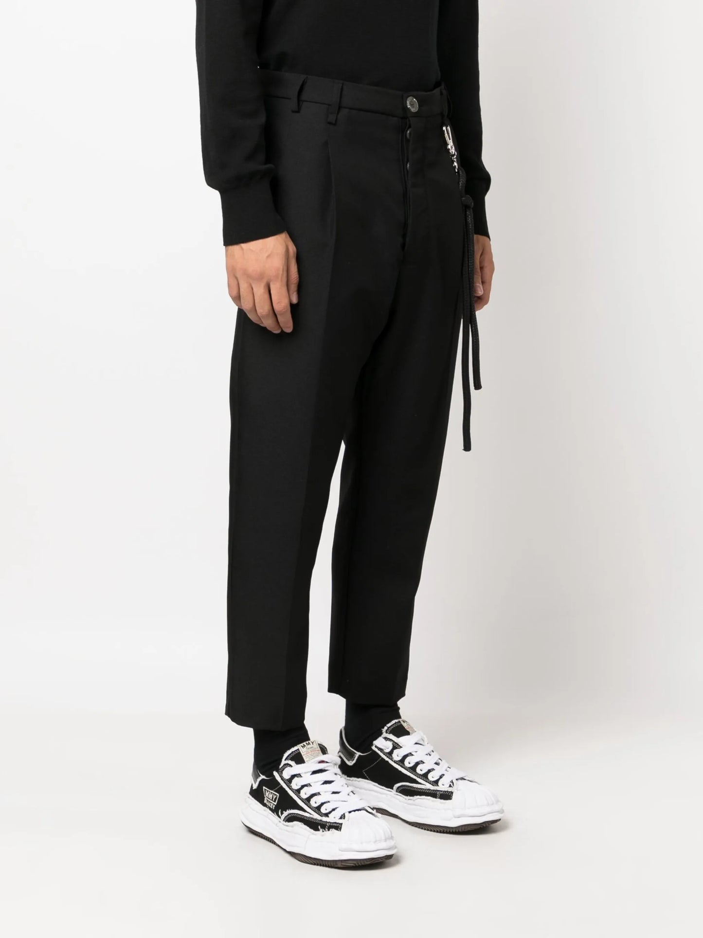 pleated cropped wool trousers