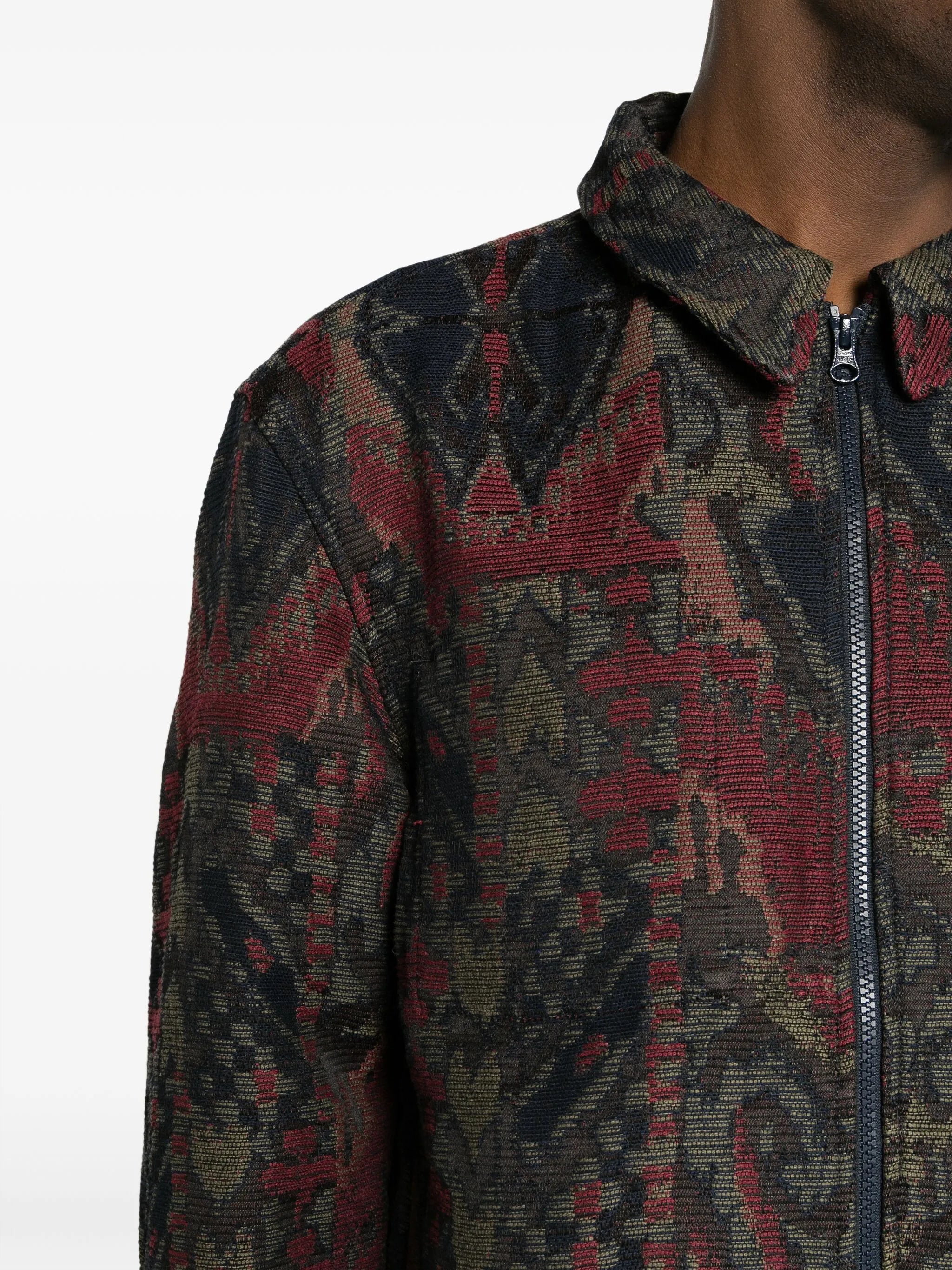Window patterned-jacquard bomber jacket