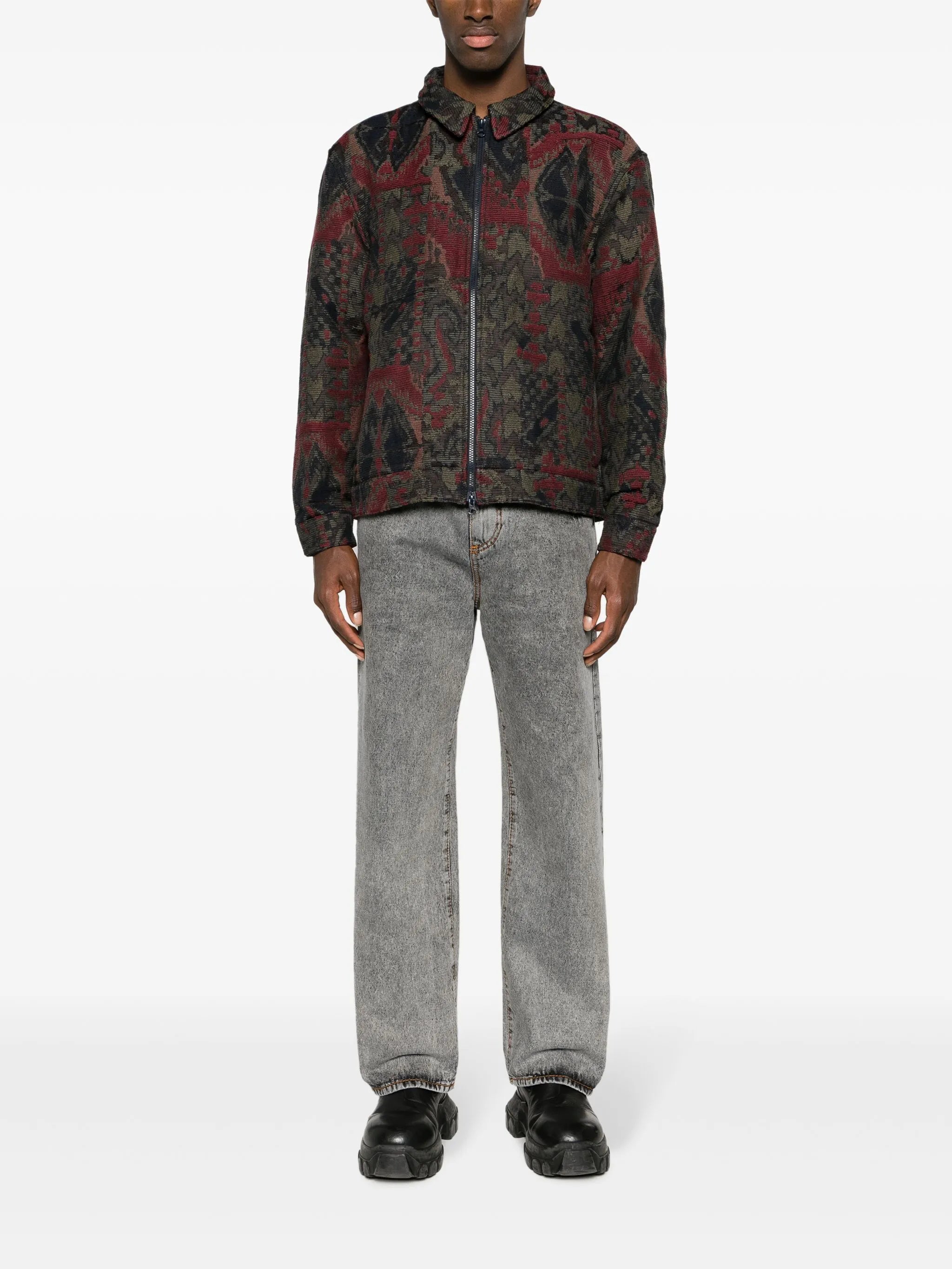 Window patterned-jacquard bomber jacket