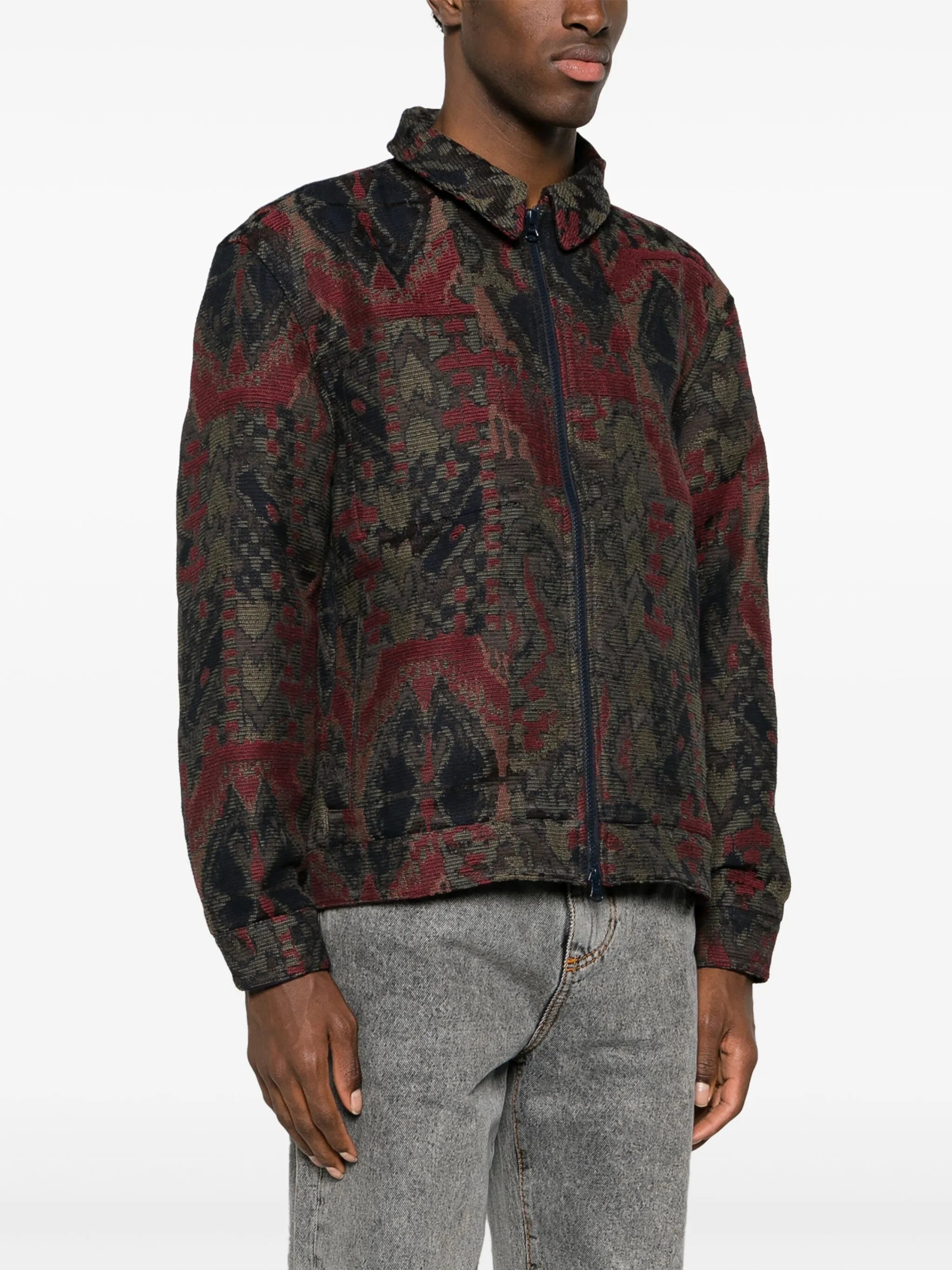 Window patterned-jacquard bomber jacket
