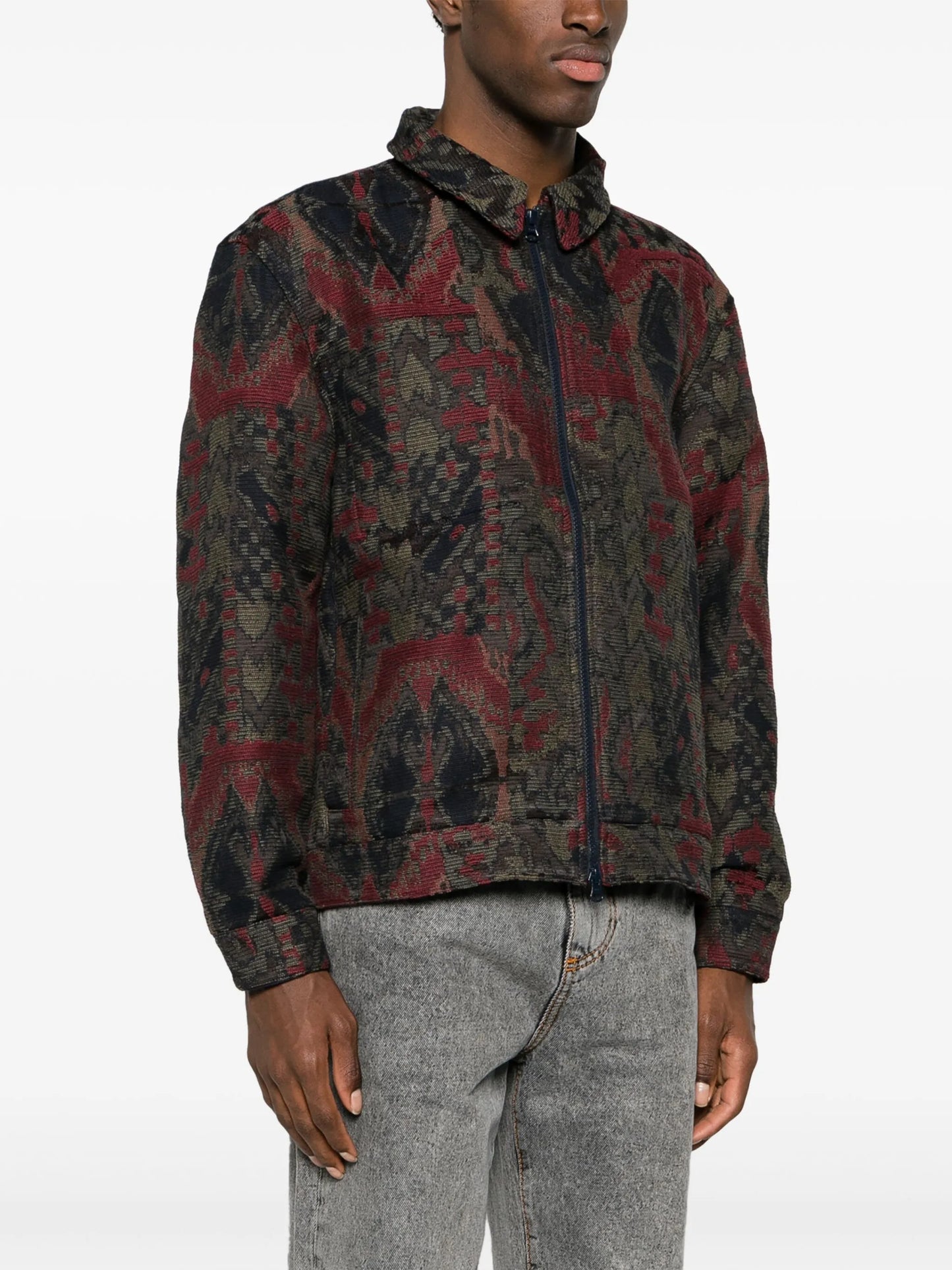 Window patterned-jacquard bomber jacket