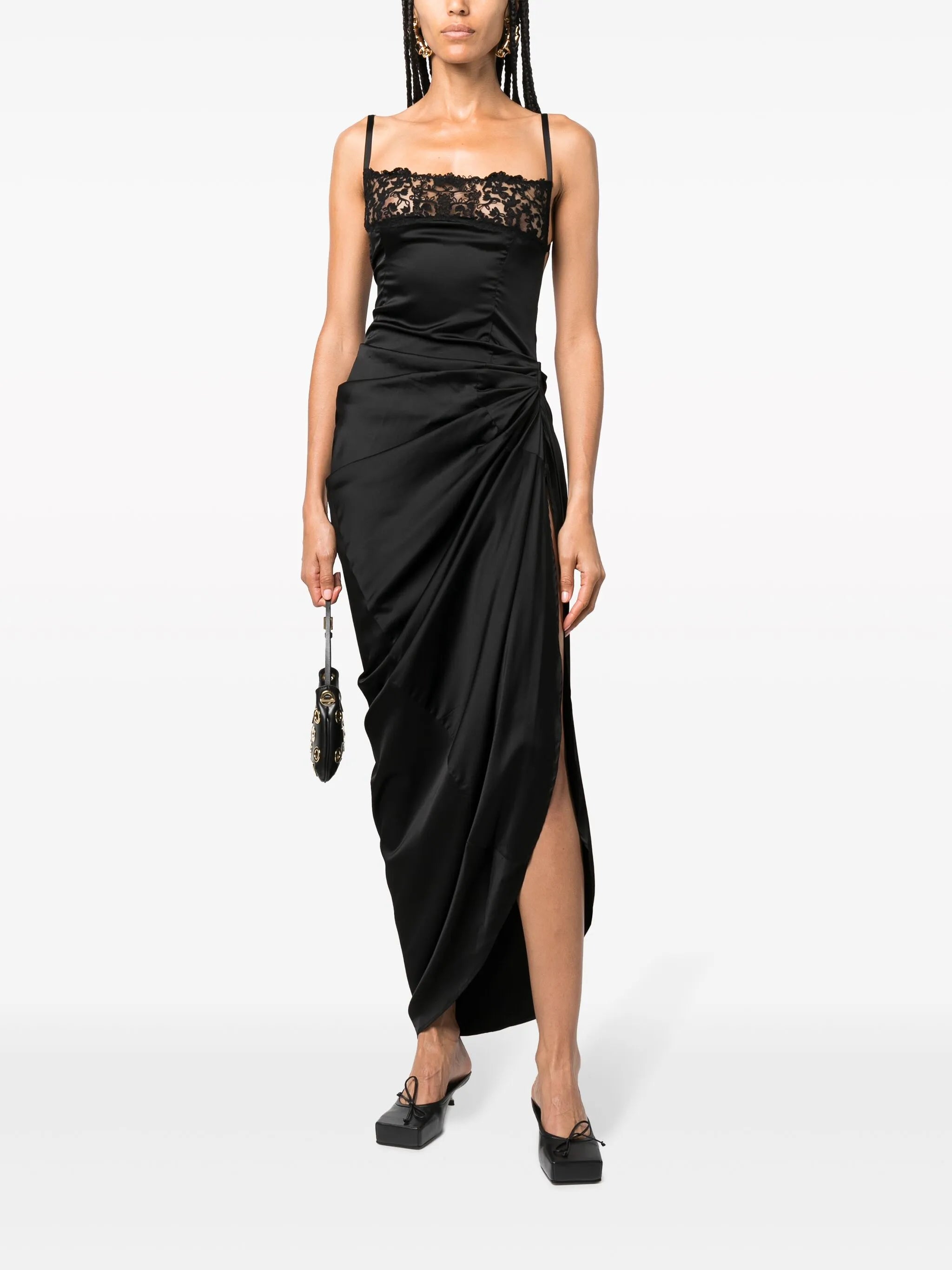 La Saudade floral-embroidered asymmetric dress