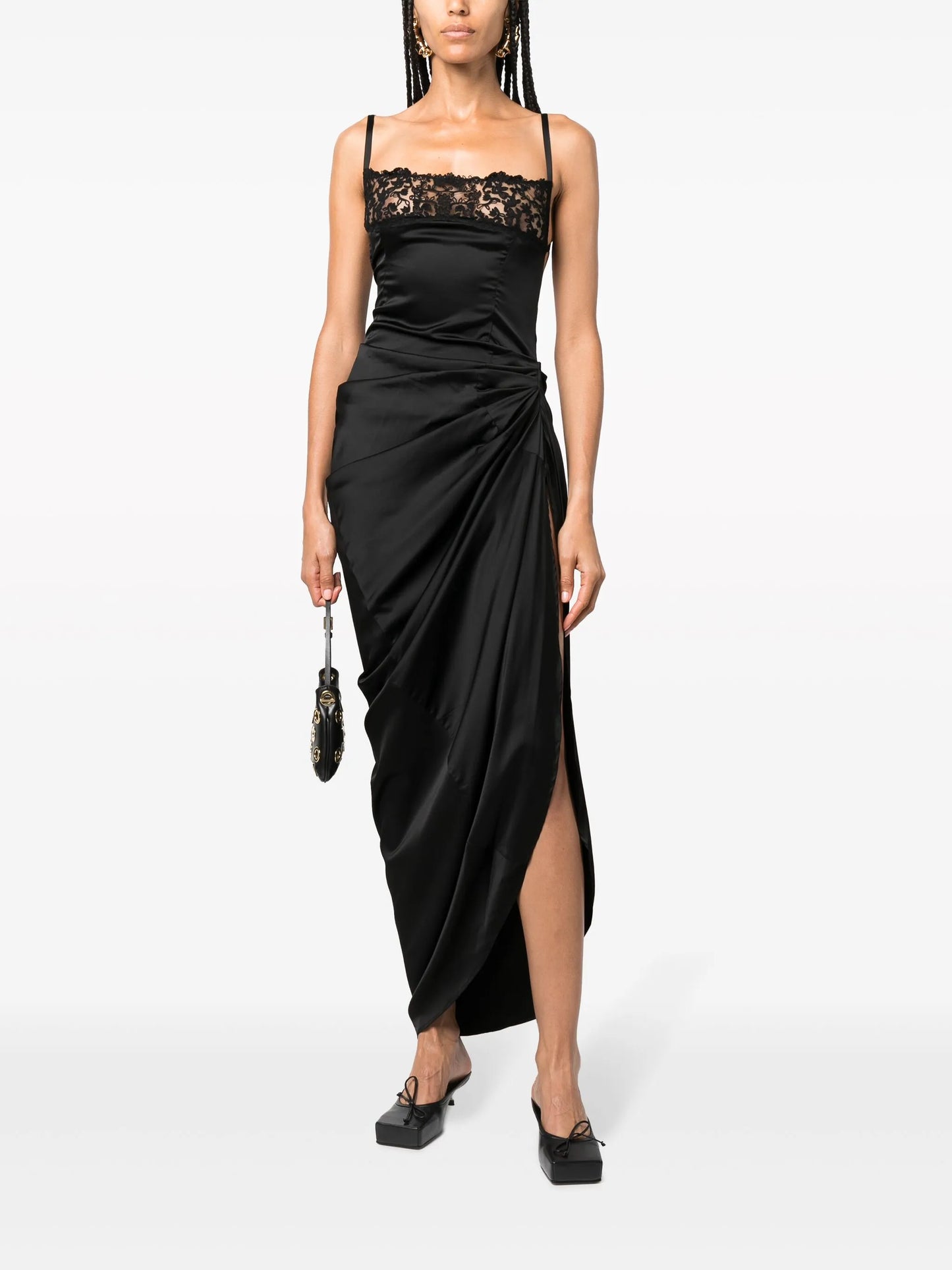 La Saudade floral-embroidered asymmetric dress