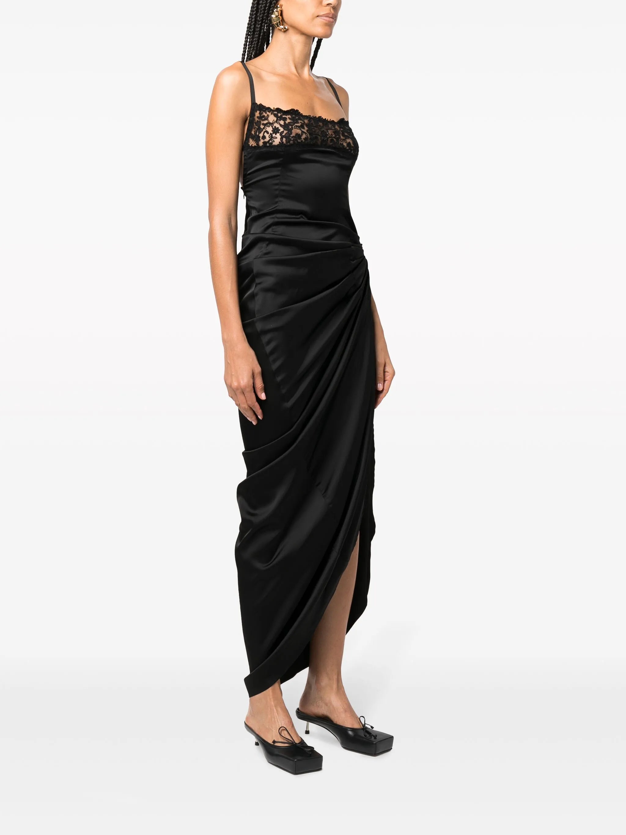 La Saudade floral-embroidered asymmetric dress