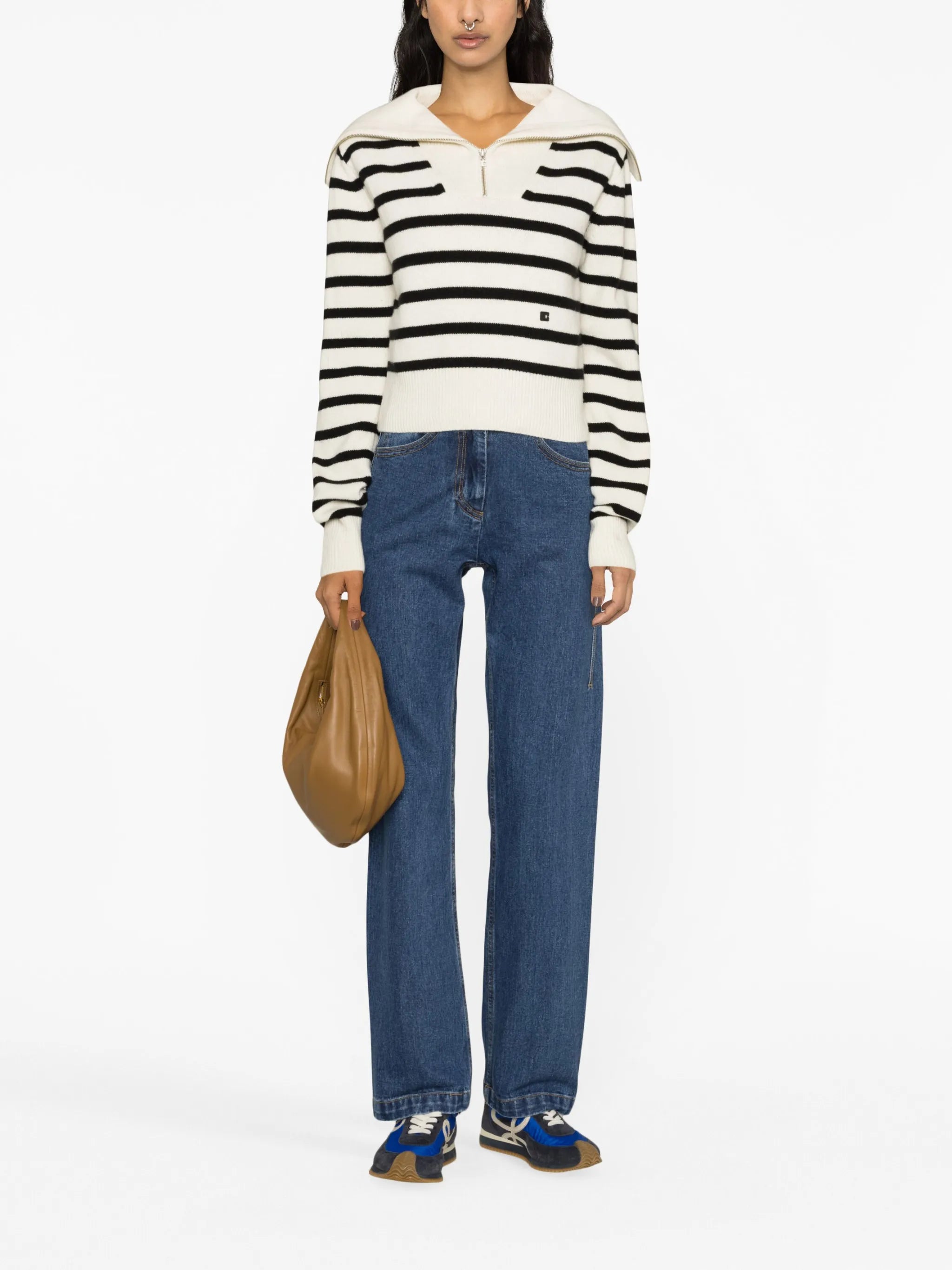 stripe zip-up knitted jumper