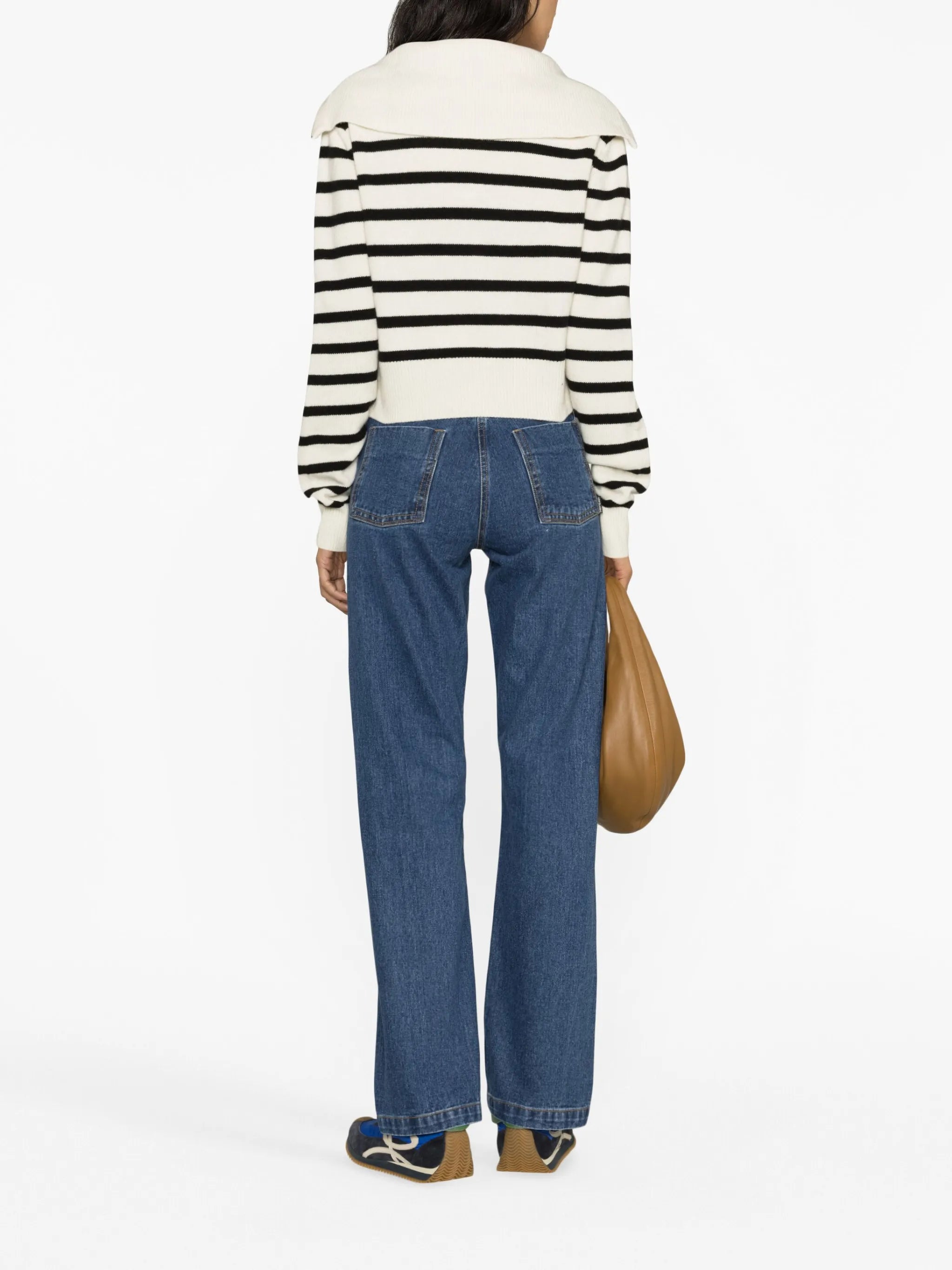stripe zip-up knitted jumper