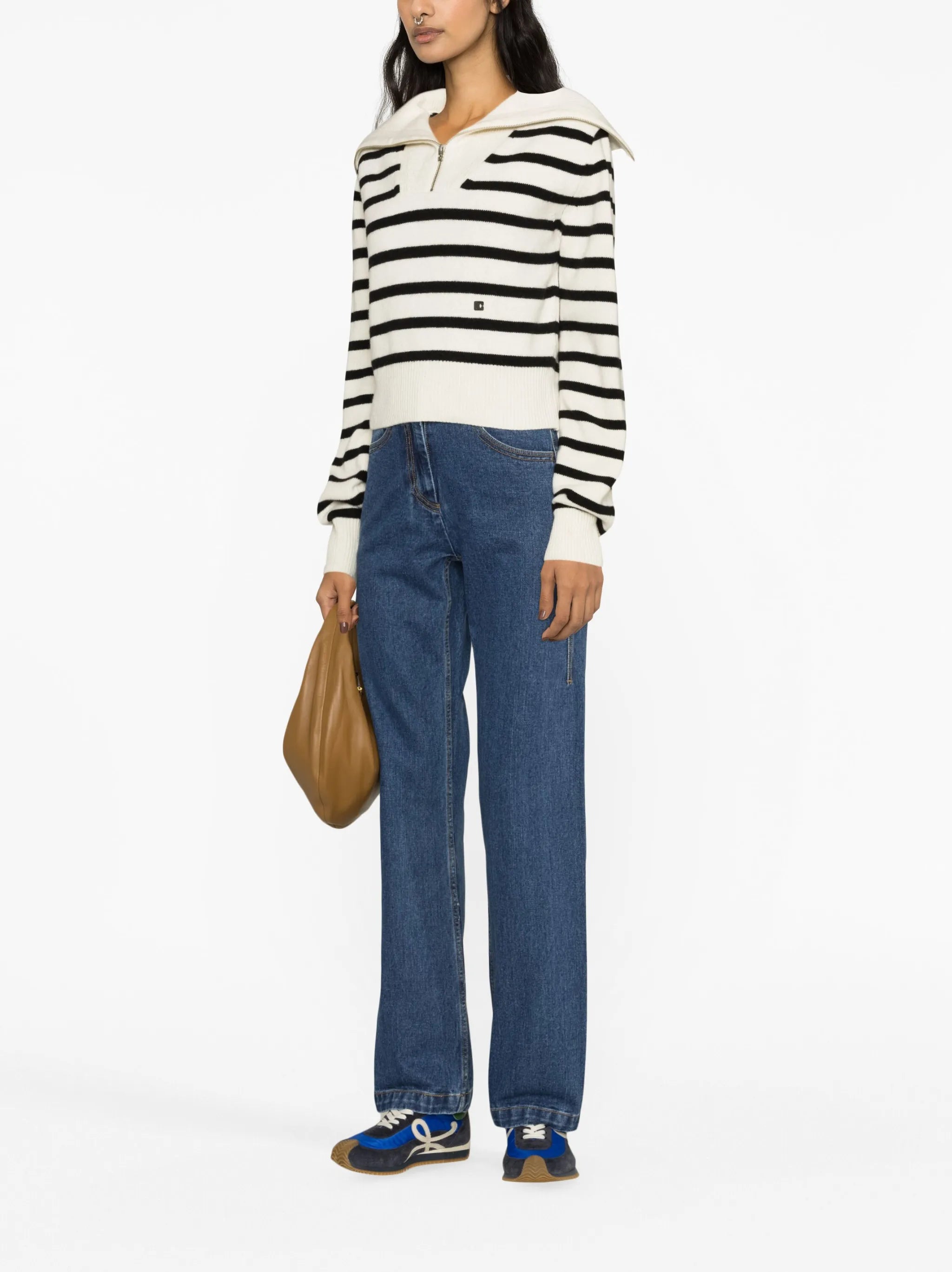 stripe zip-up knitted jumper