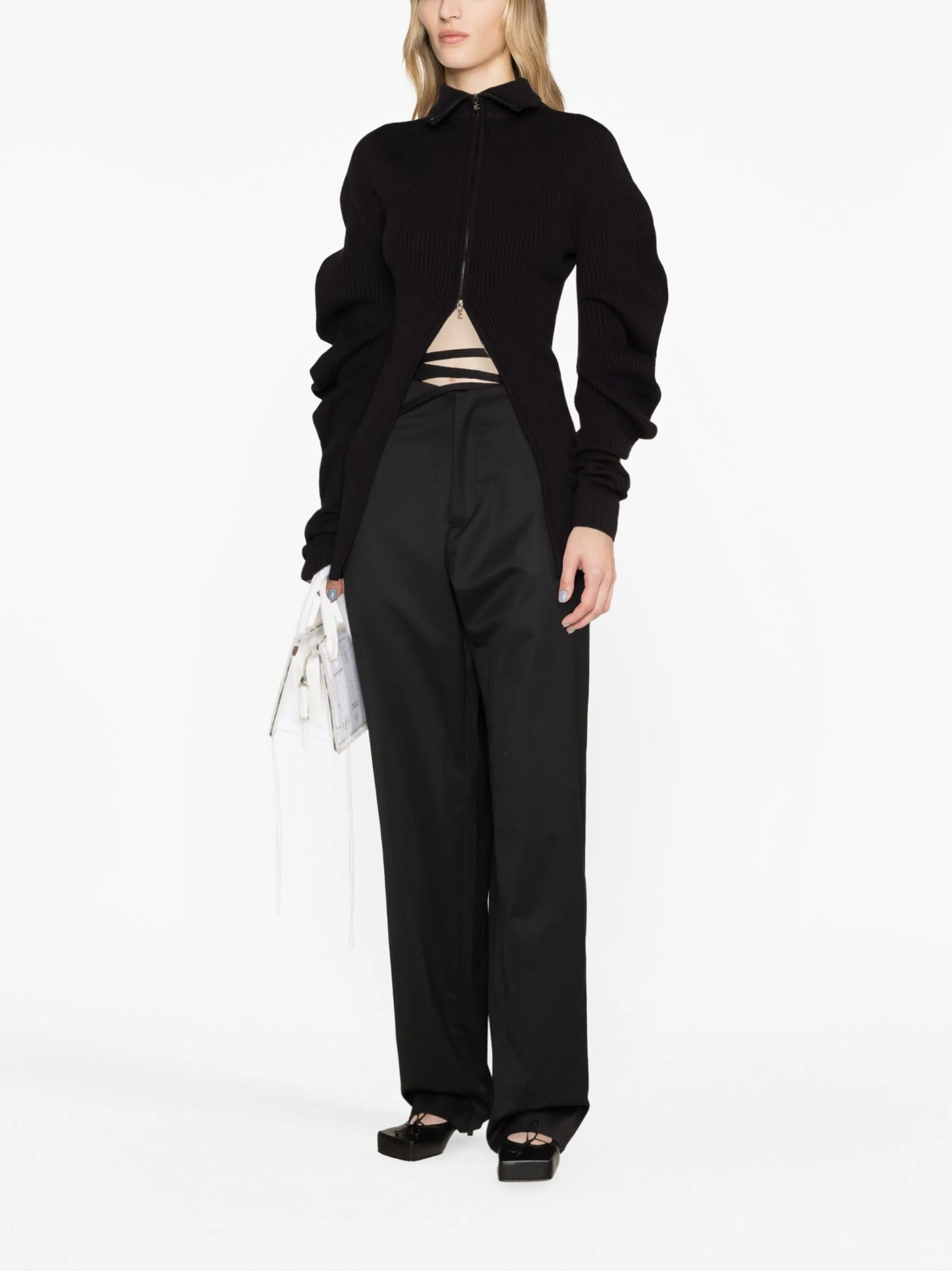 volume-sleeve knit cardigan