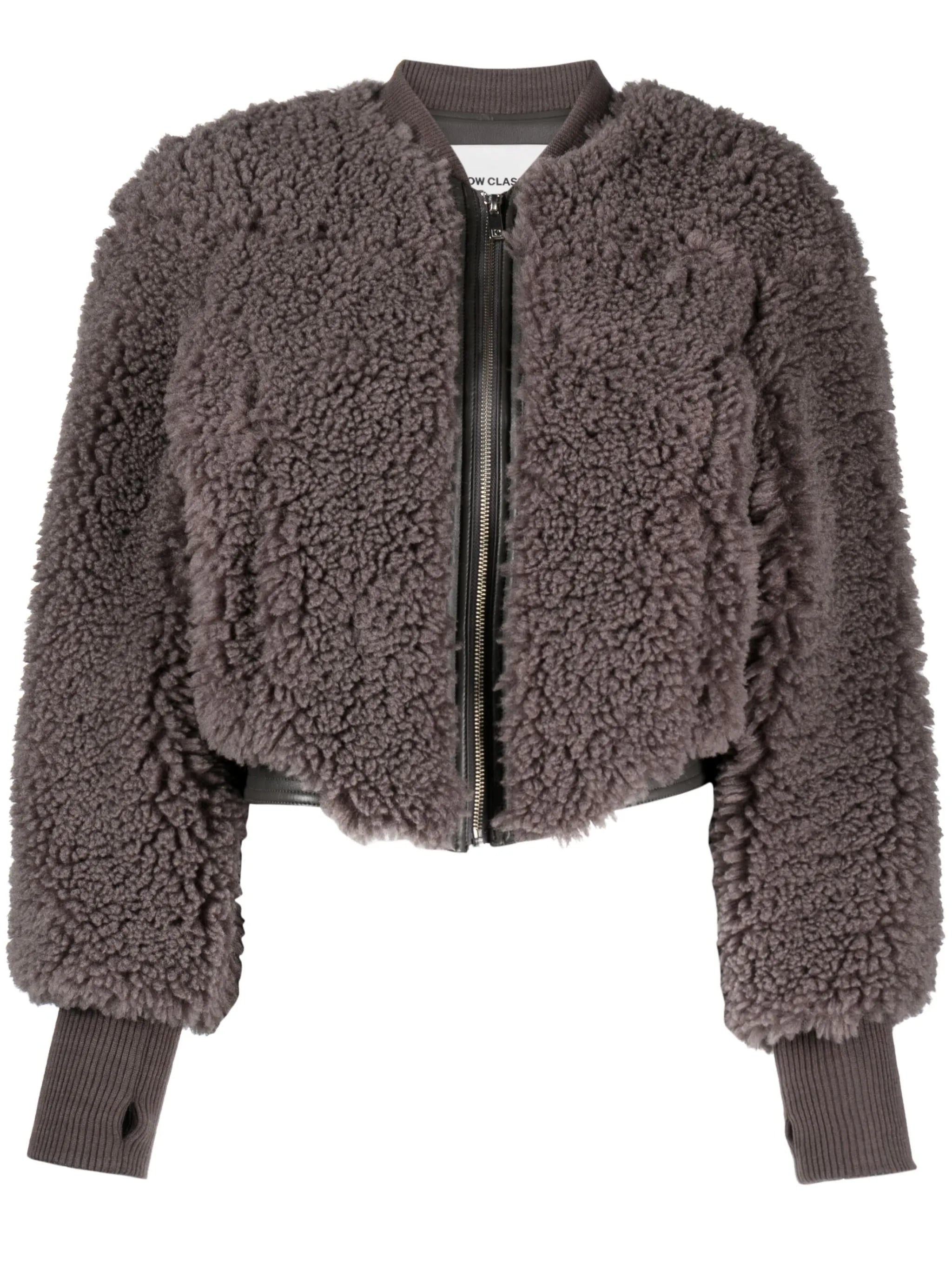 cropped faux-shearling bomber jacket
