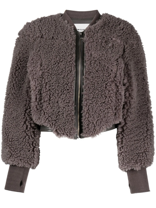 cropped faux-shearling bomber jacket
