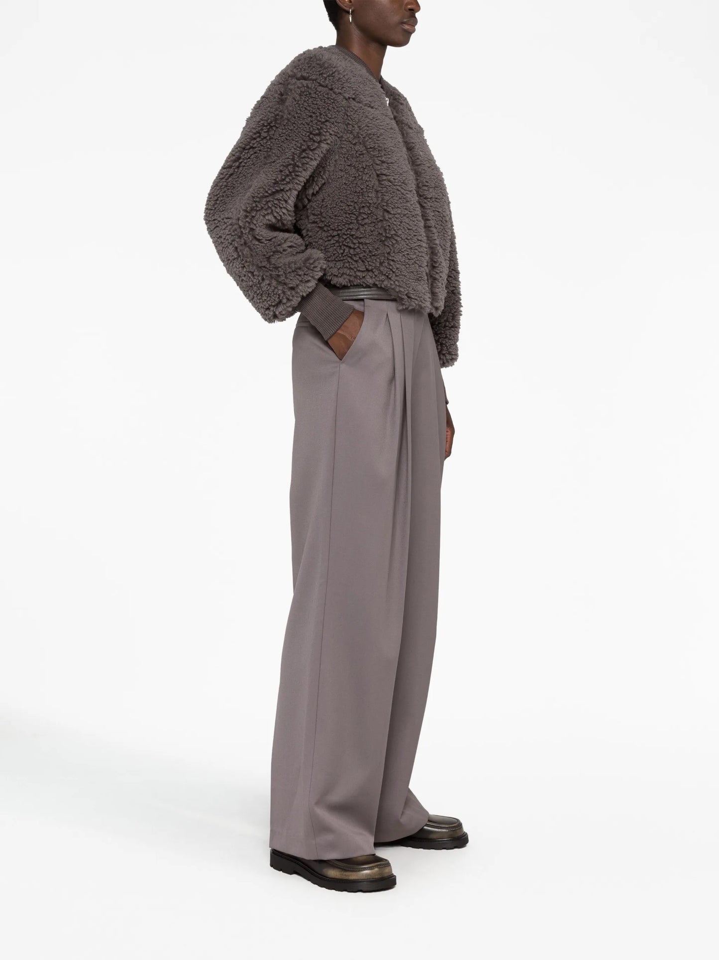 cropped faux-shearling bomber jacket