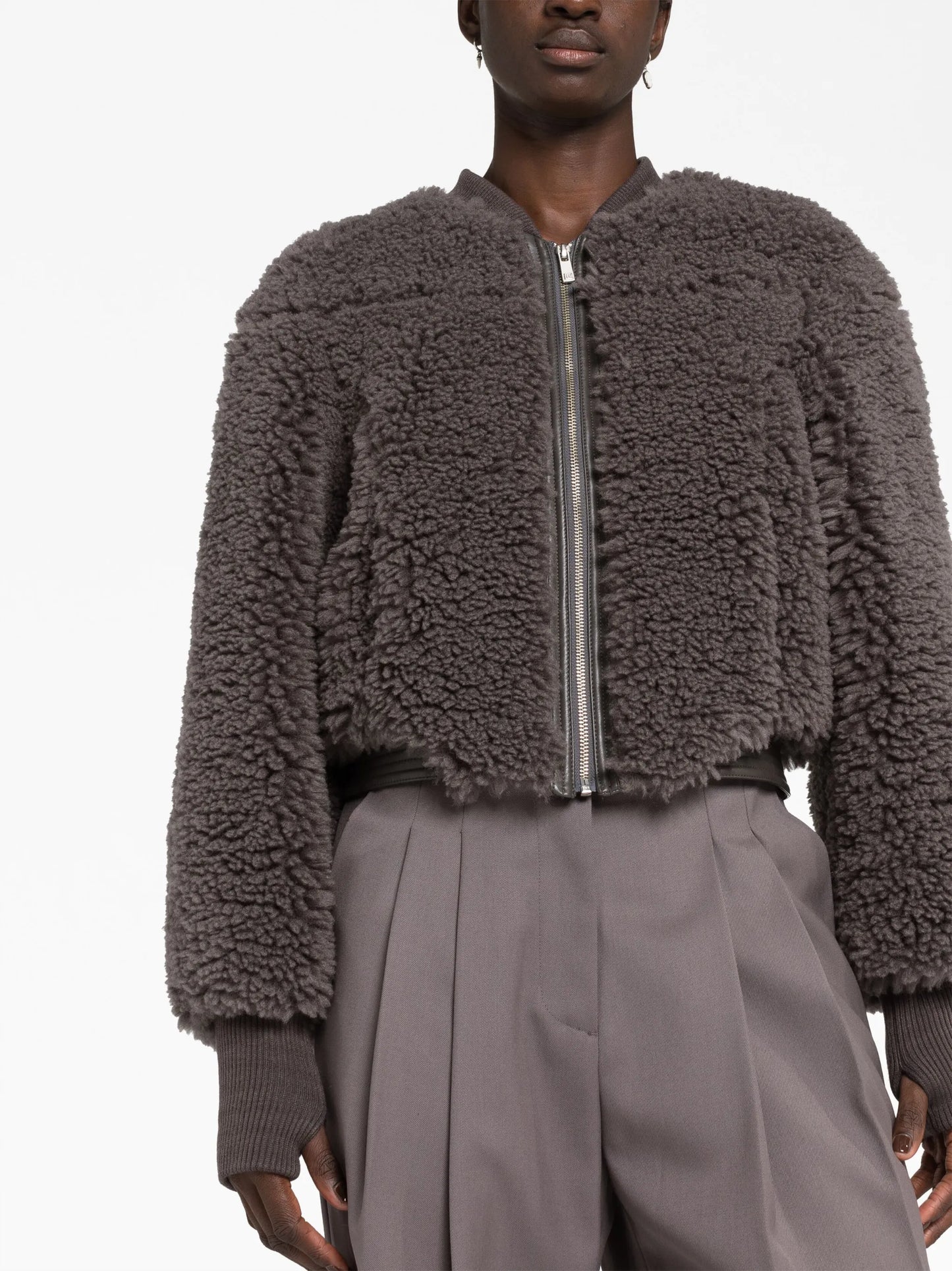 cropped faux-shearling bomber jacket