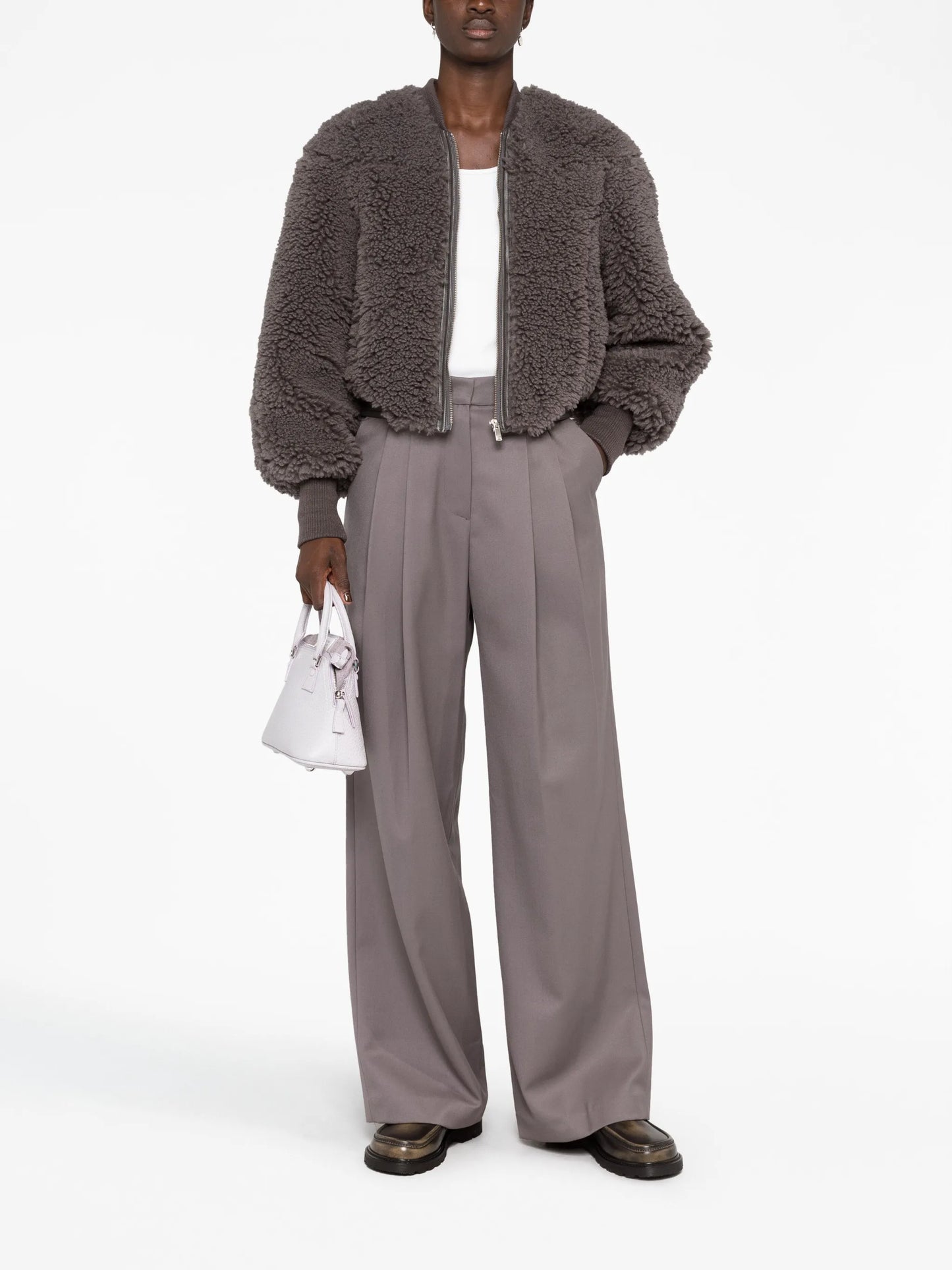 cropped faux-shearling bomber jacket