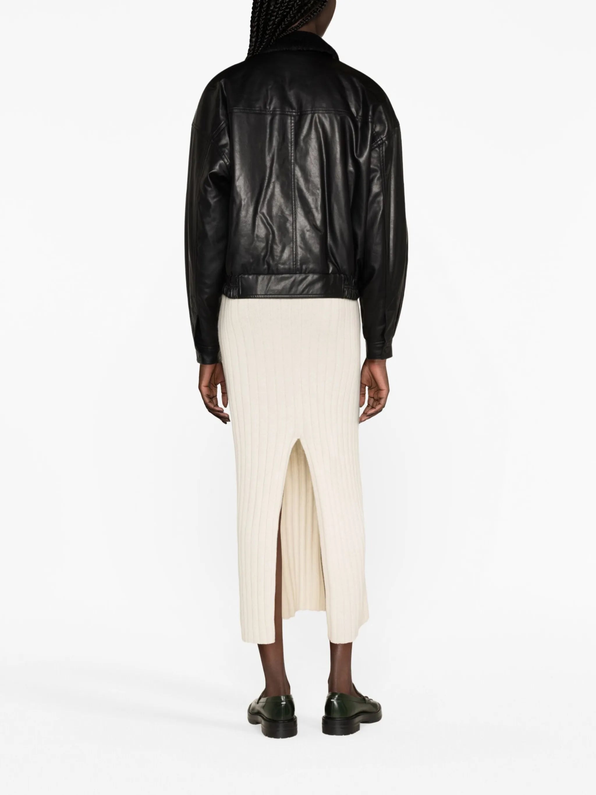 shearling-collar faux-leather jacket
