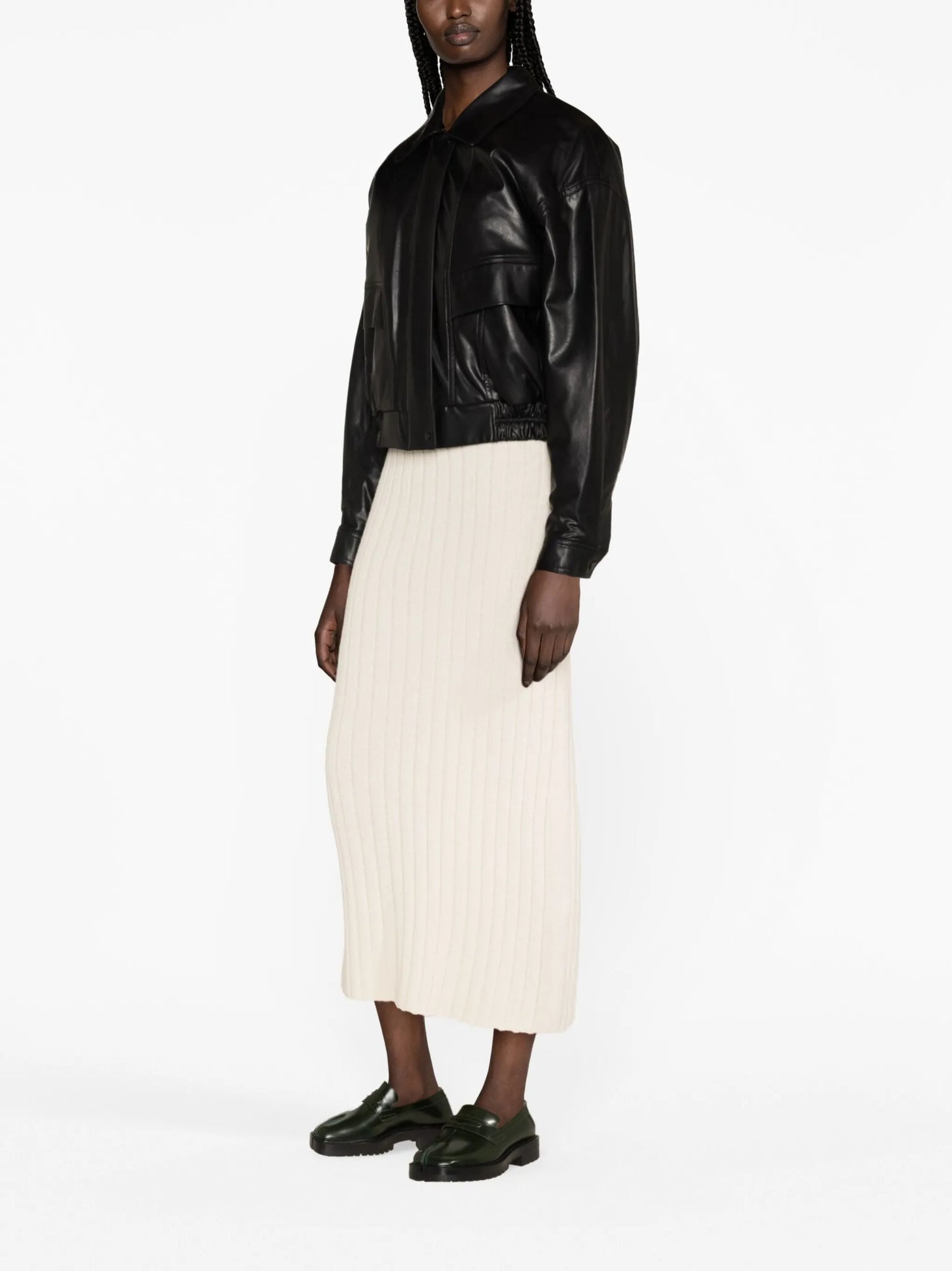 shearling-collar faux-leather jacket