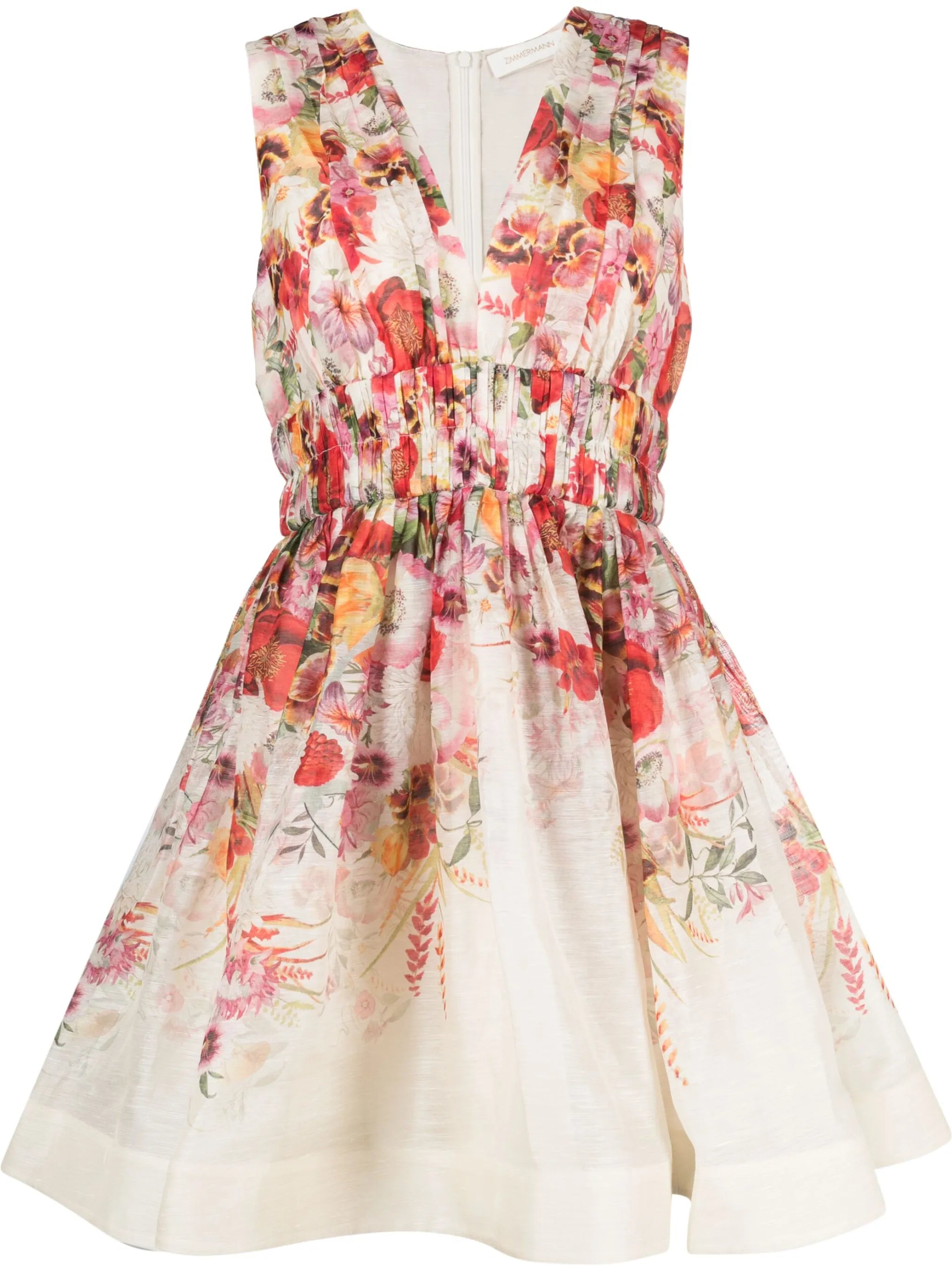 poppy-print V-neck dress