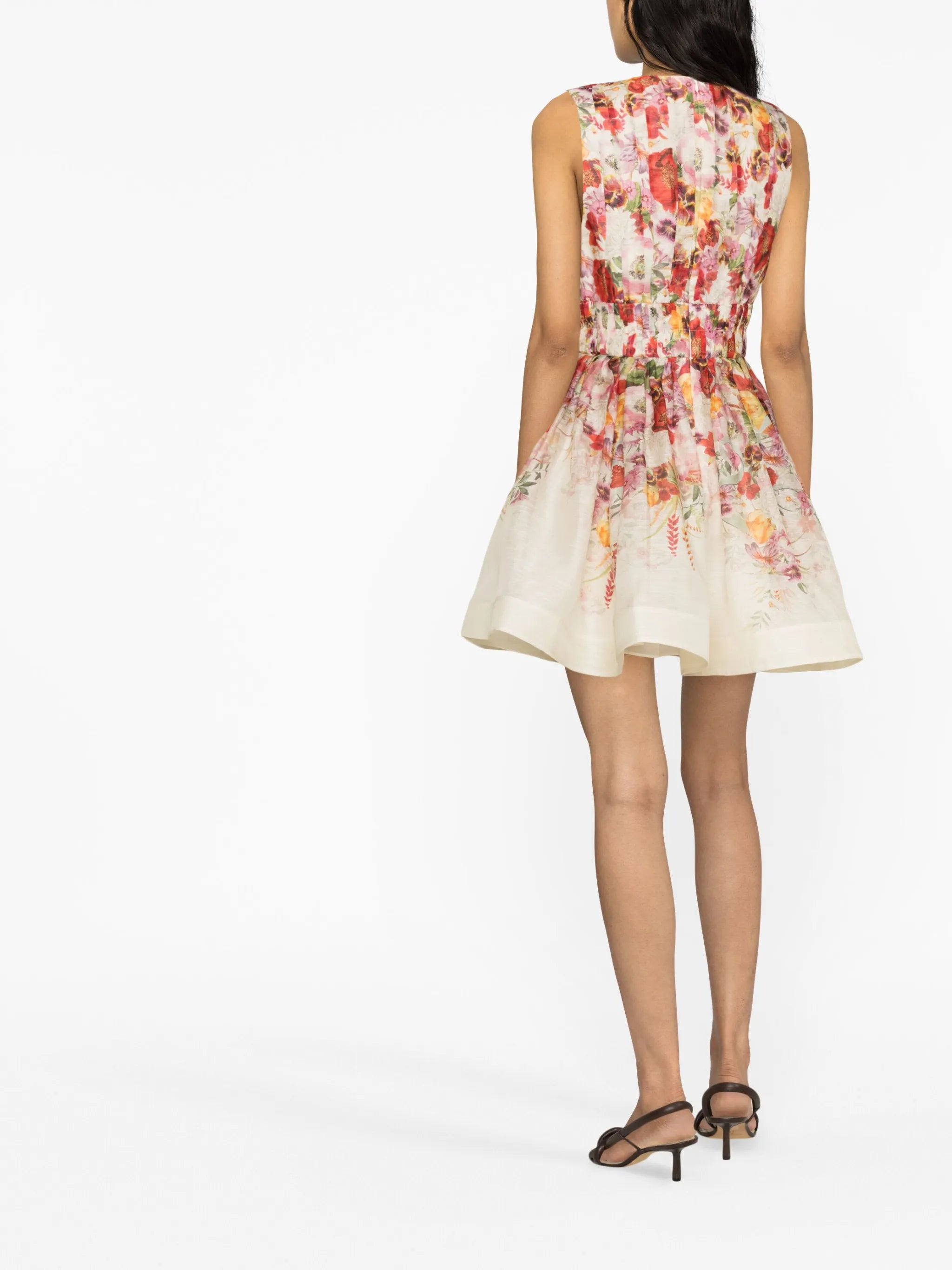 poppy-print V-neck dress
