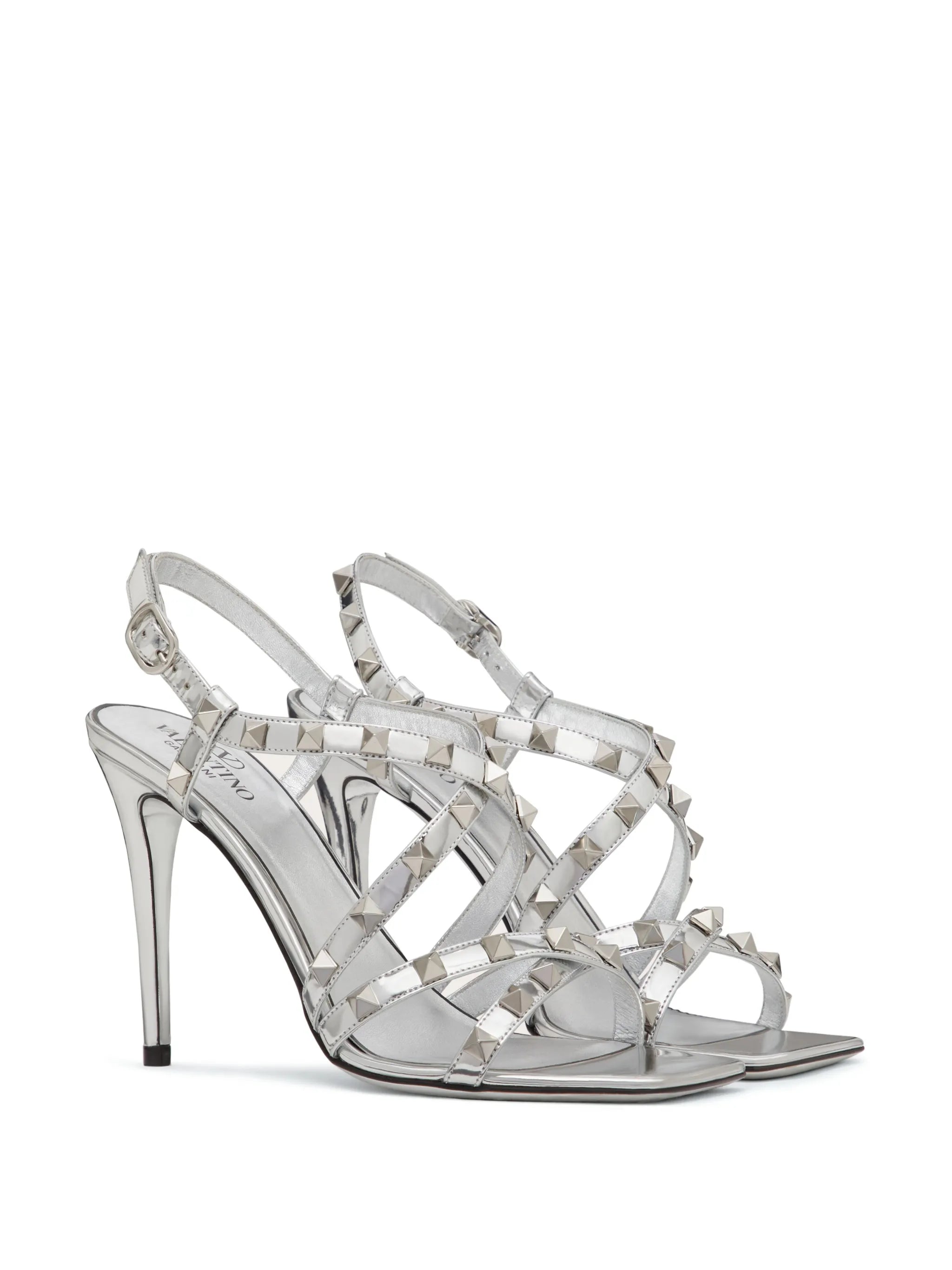 100mm Rockstud mirrored sandals