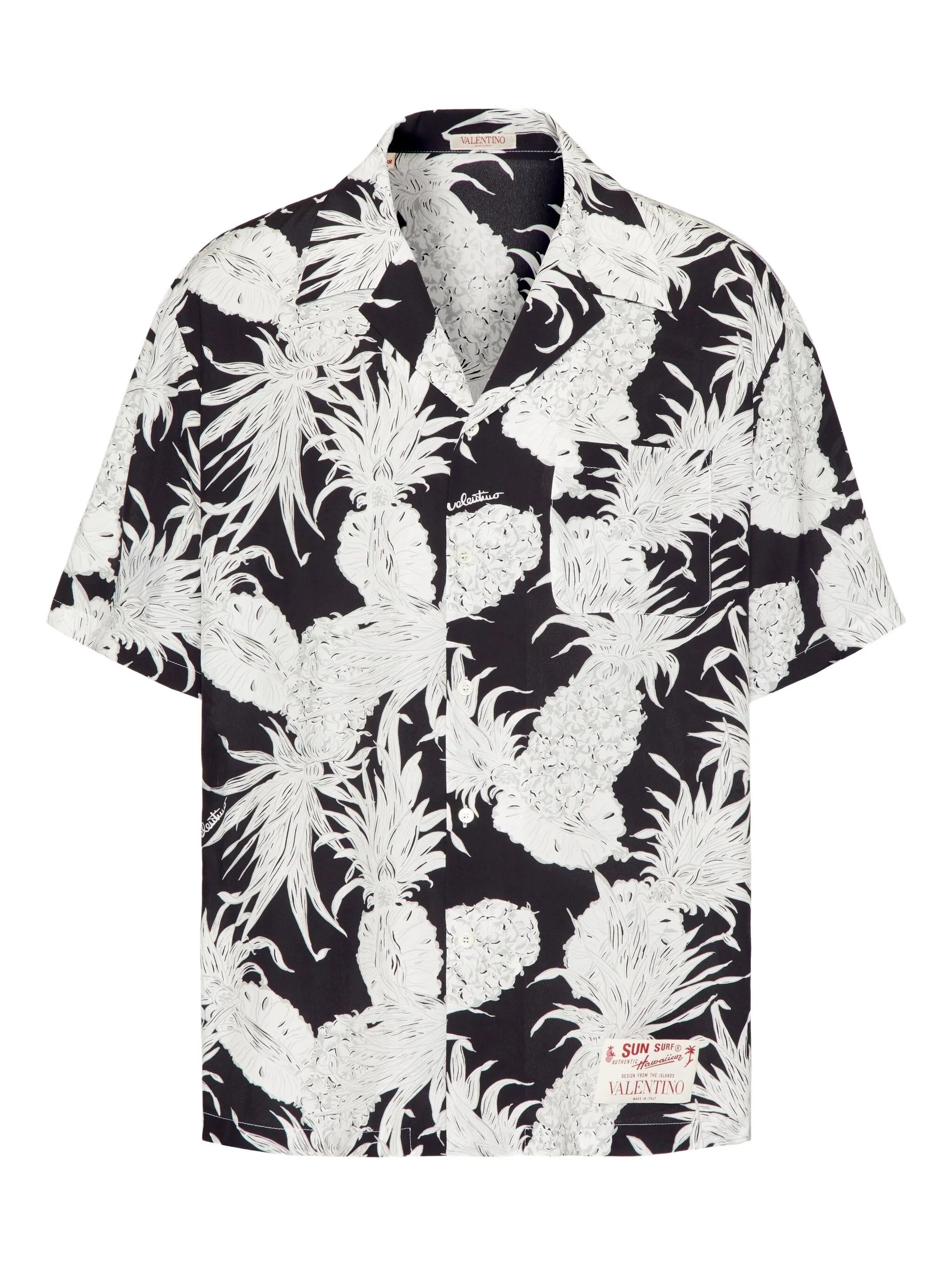 Pineapple-print silk bowling shirt